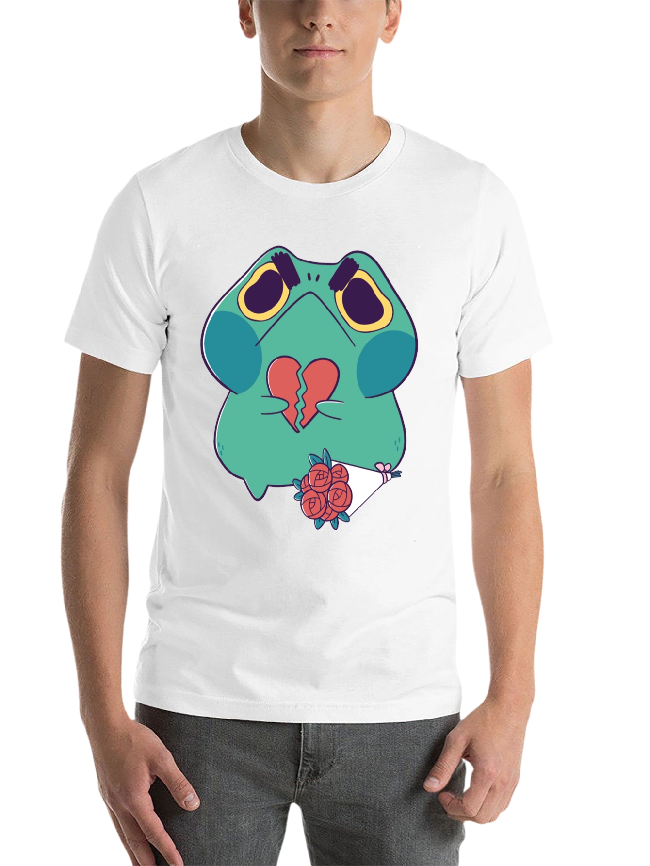 Black Sad Frog with Broken Heart Graphic T-Shirt view 14