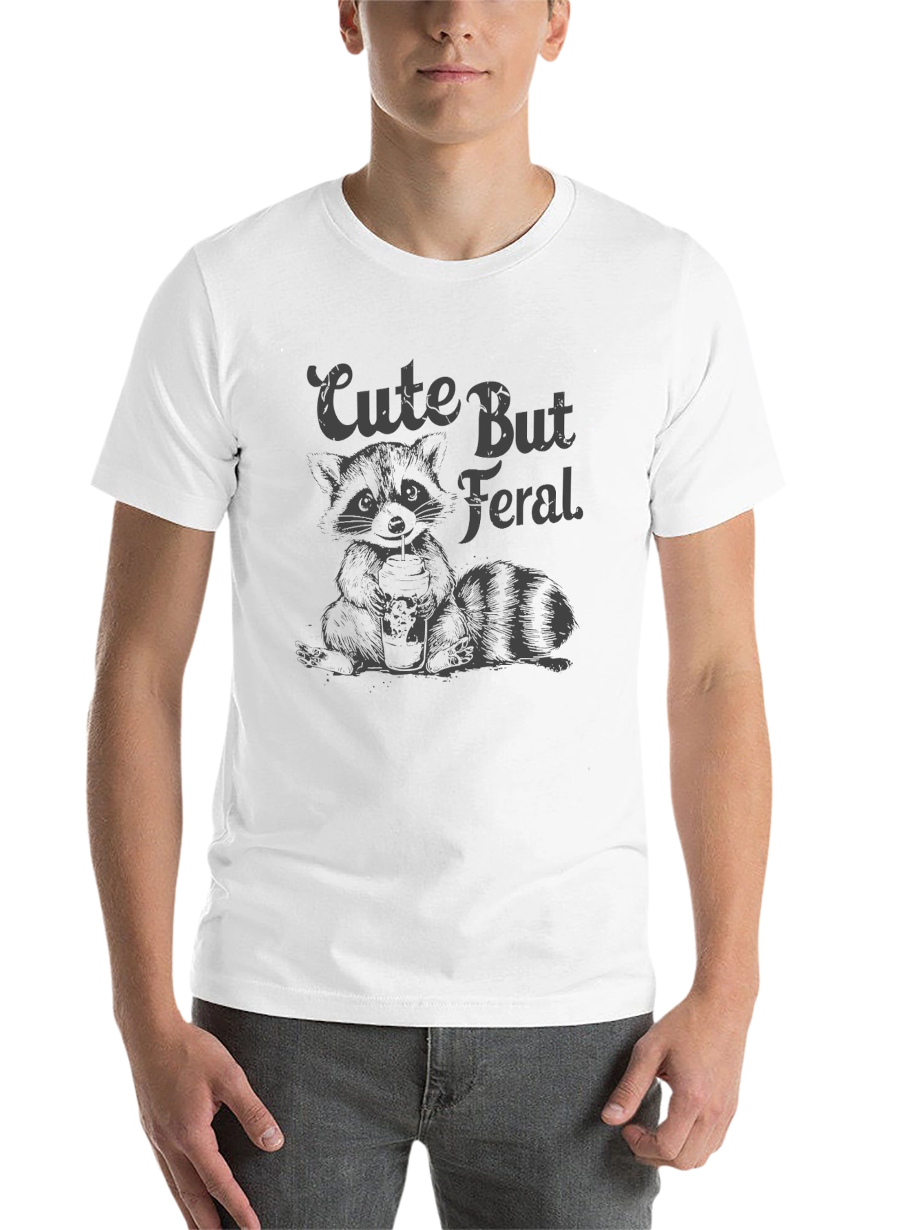 Black Cute But Feral Raccoon Graphic T-Shirt view 14