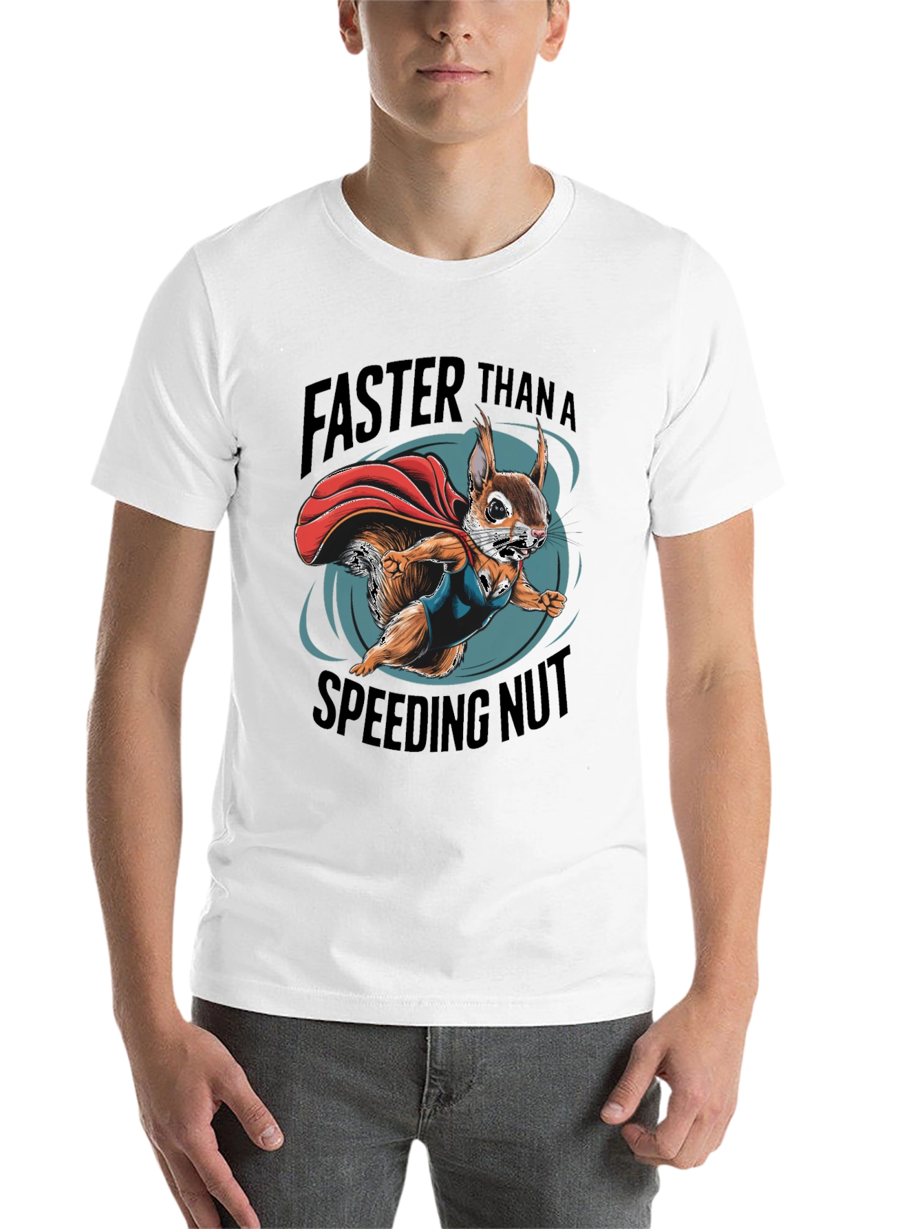 Black Faster Than a Speeding Nut Squirrel Tee view 14