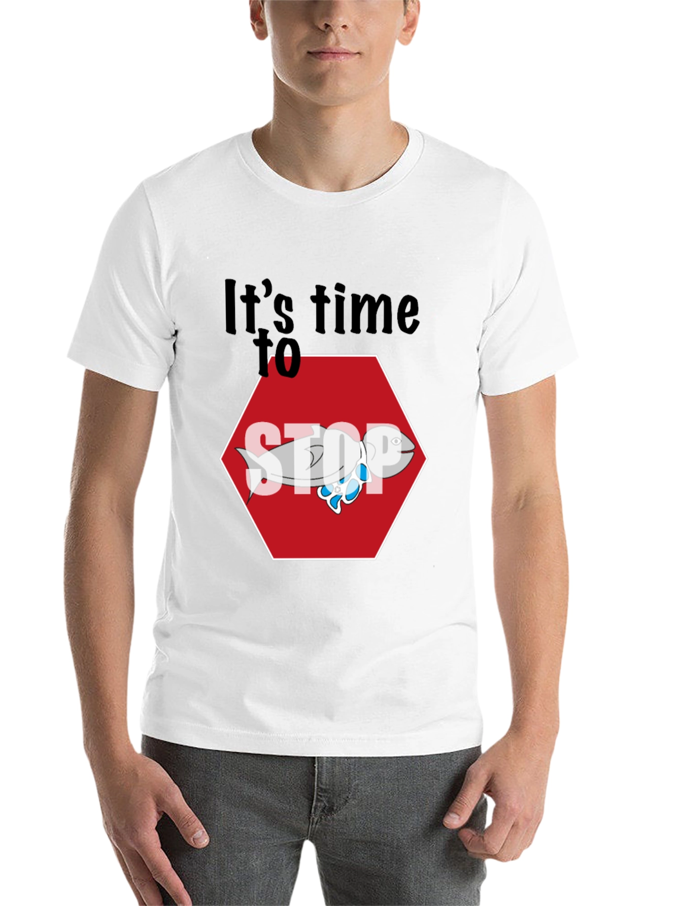 Black It's Time to STOP Fish Stop Sign Graphic Tee view 14