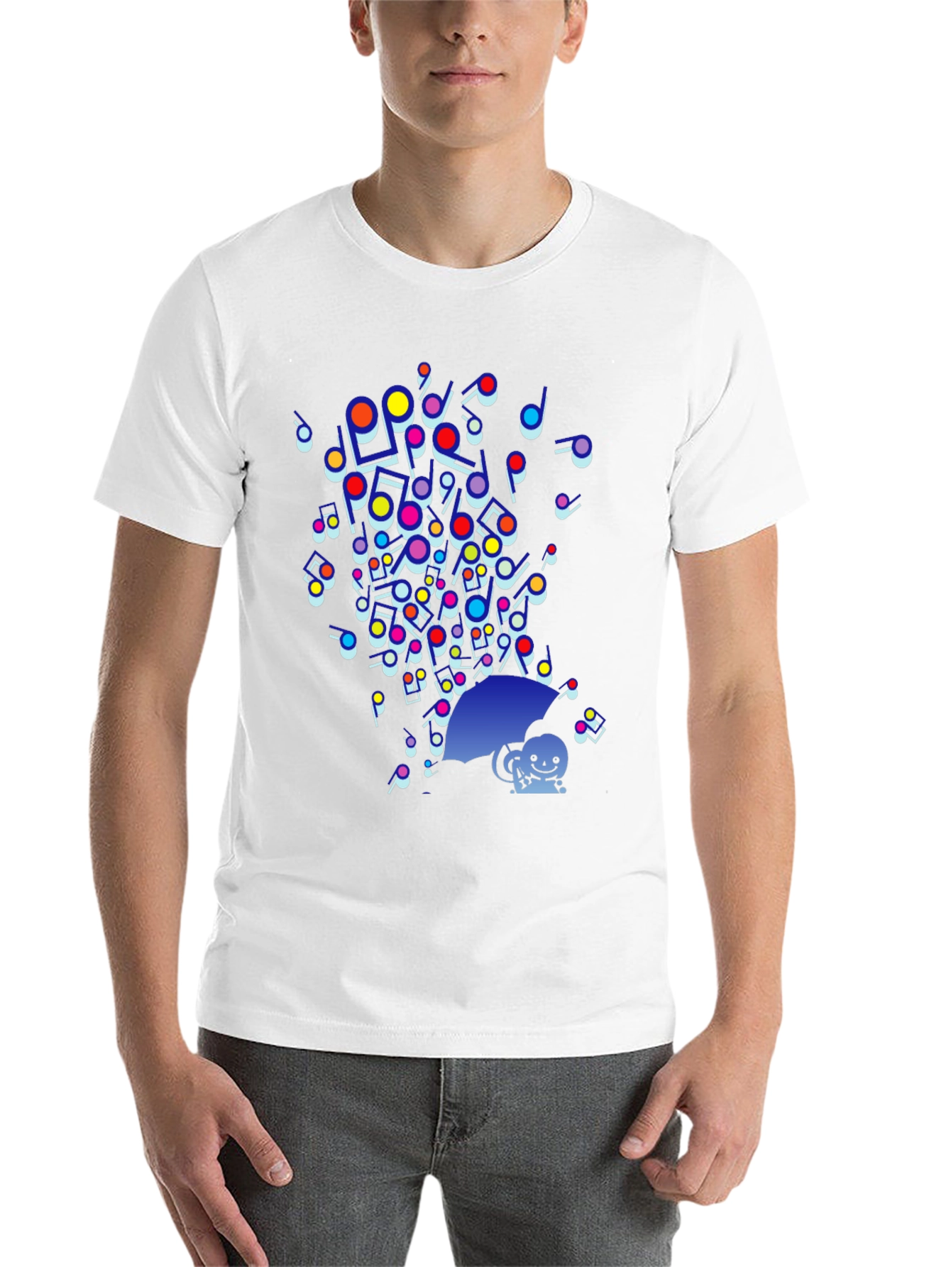 Black Colorful Music Notes Umbrella Graphic Tee - Funky Casual Style view 14