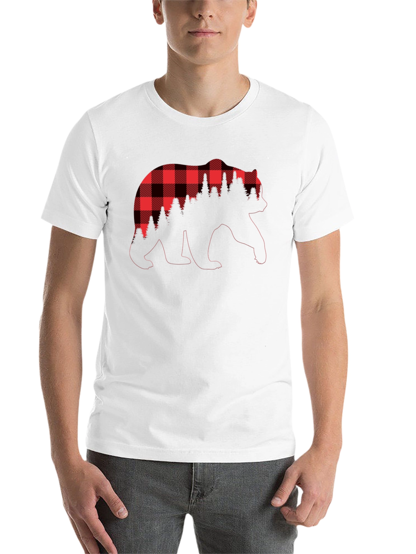 Black Buffalo Plaid Bear Graphic T-Shirt view 14