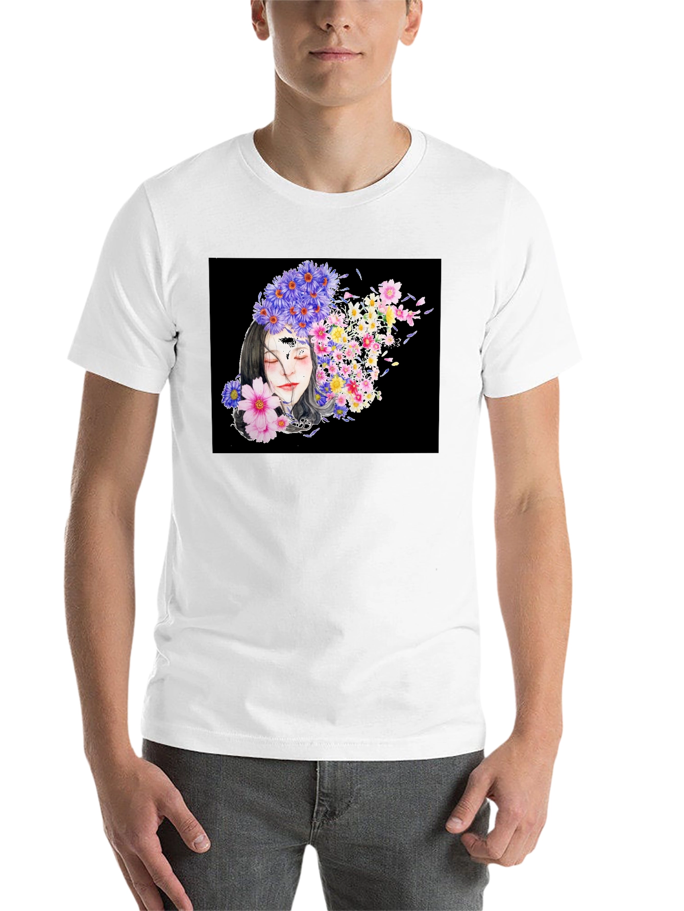 Black Floral Woman Black T-Shirt view 14