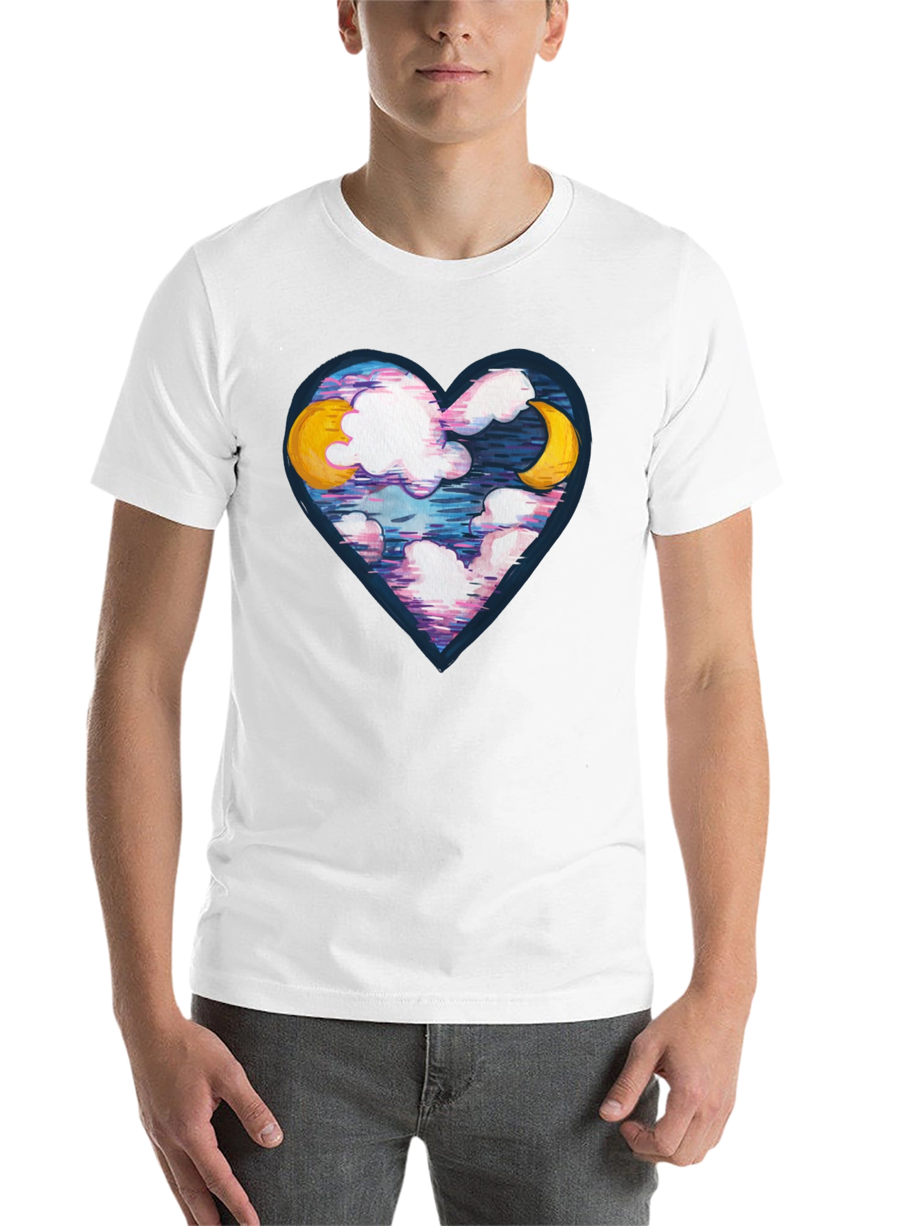 Black Moon and Clouds Heart Graphic Tee - Black view 14