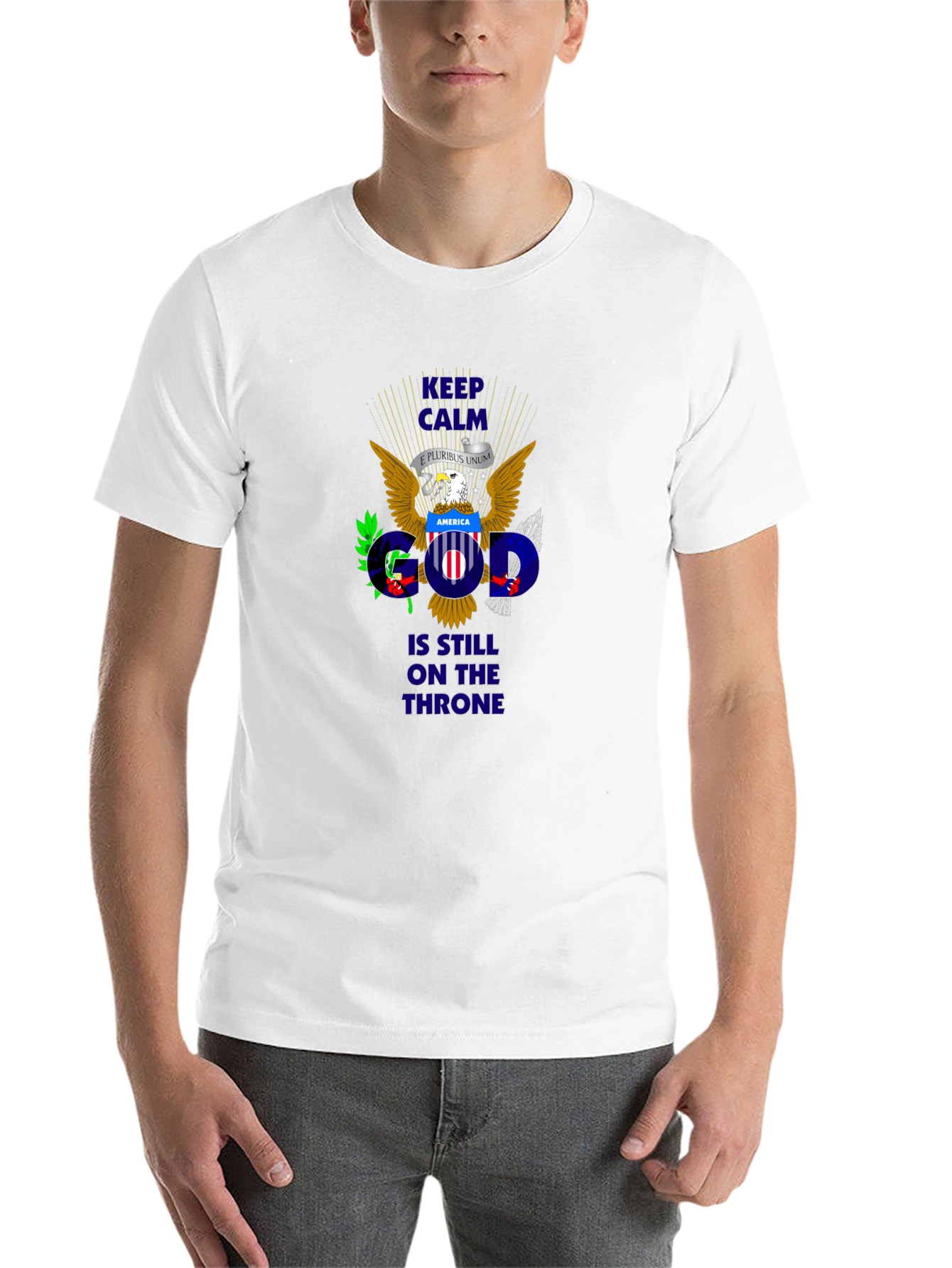 Black Keep Calm God On Throne Patriotic T-Shirt view 14