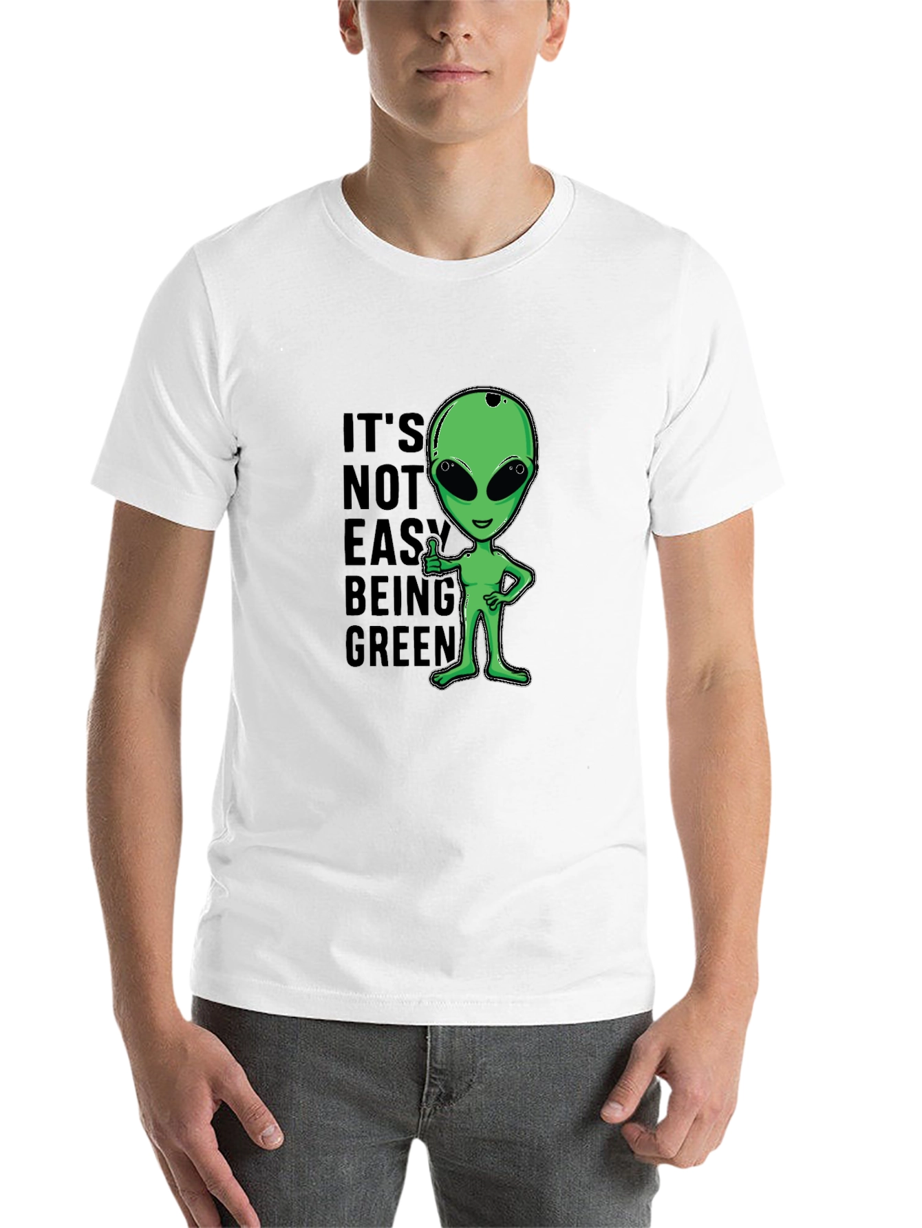 Black It's Not Easy Being Green Alien Graphic T-Shirt view 14