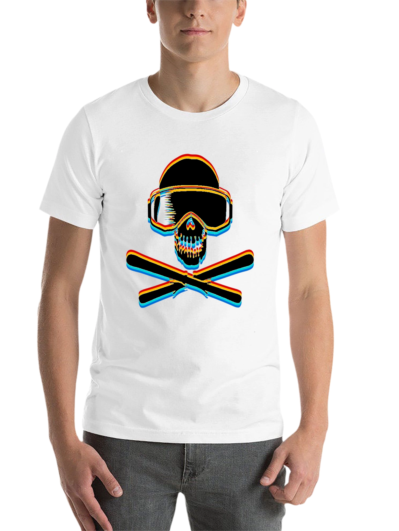 Black Ski Skull Graphic Tee - Black Cotton T-Shirt view 14