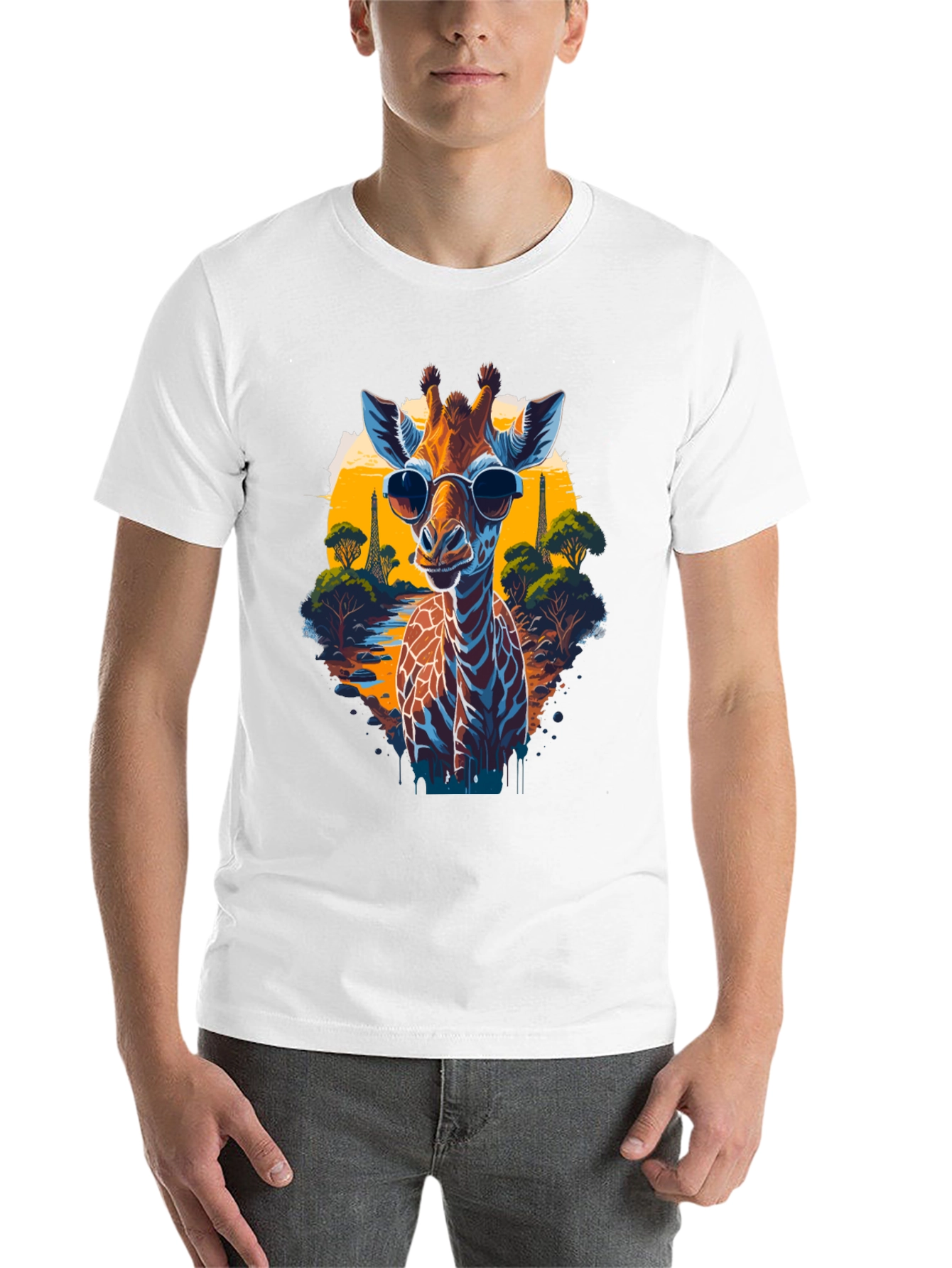 Black Cool Giraffe in Shades Graphic T-Shirt view 14