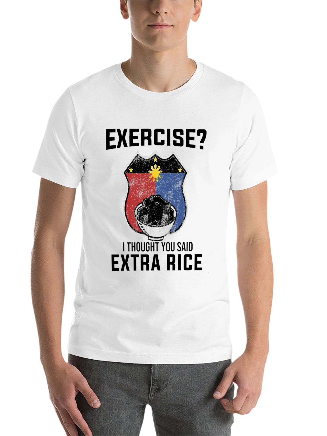 Black Exercise? Extra Rice T-Shirt - Filipino Foodie Tee view 14