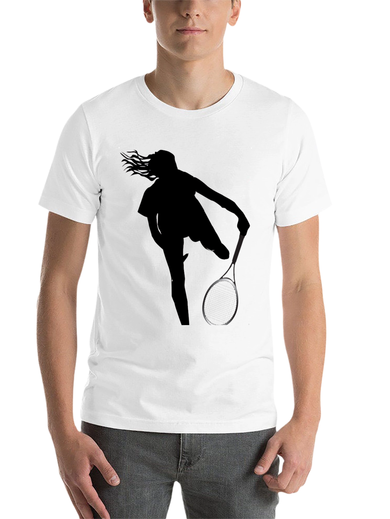 Black Tennis Player Silhouette Black Graphic Tee view 14