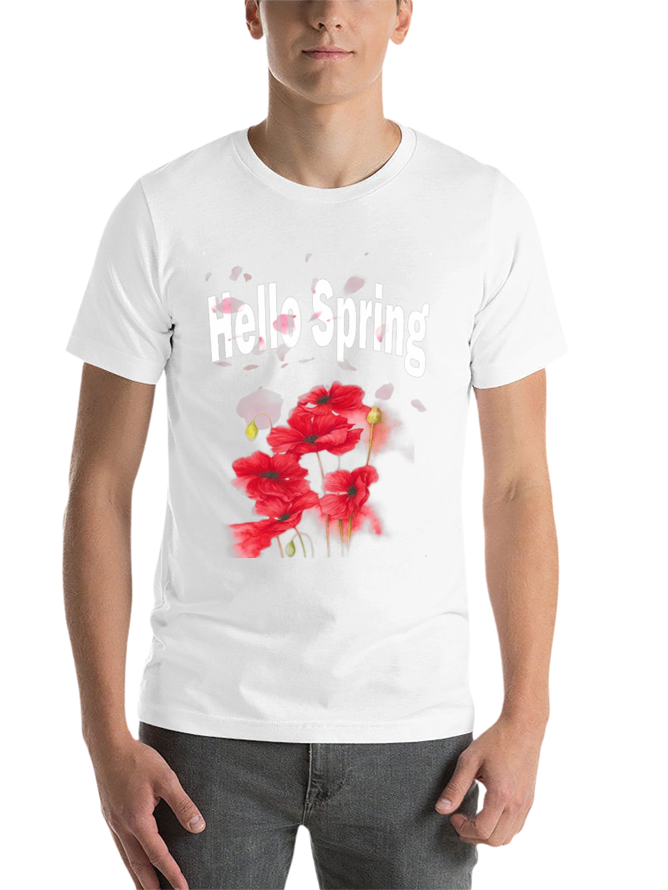 Black Hello Spring T-Shirt - Floral Design Black Tee view 14