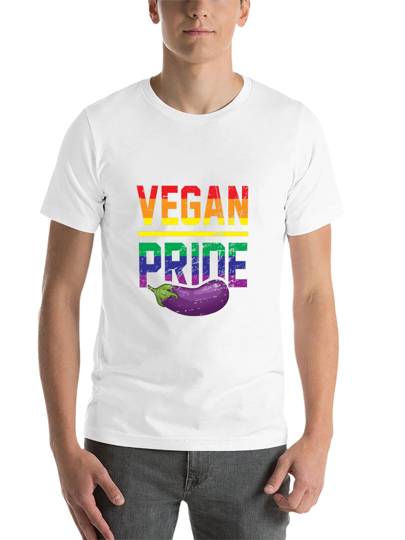 Black Vegan Pride T-Shirt with Eggplant view 14