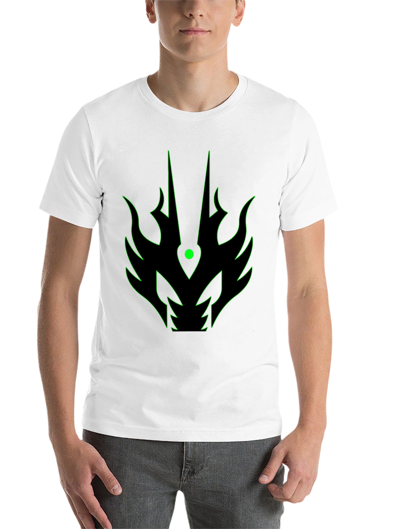 Black Men's Black T-Shirt with Green Dragon Graphic view 14