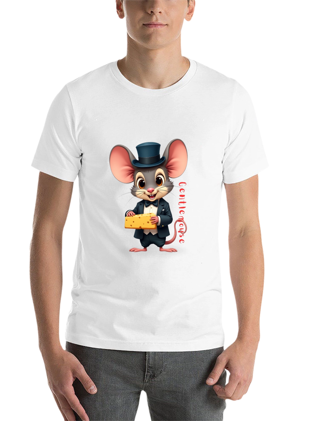 Black Gentle Mouse Cheese T-Shirt - Funny Cartoon Tee view 14