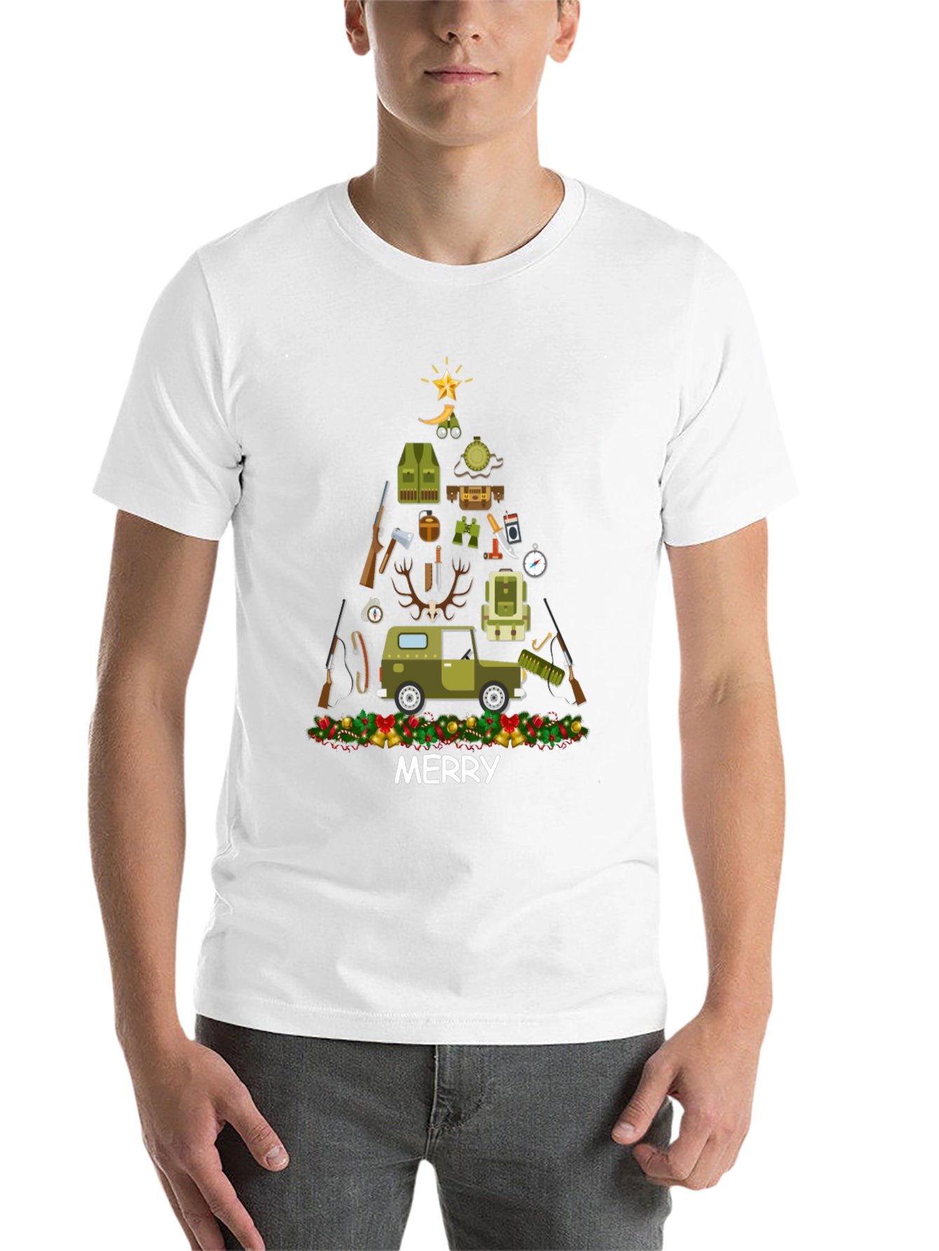 Black Merry Hunting Christmas Tree T-Shirt view 14
