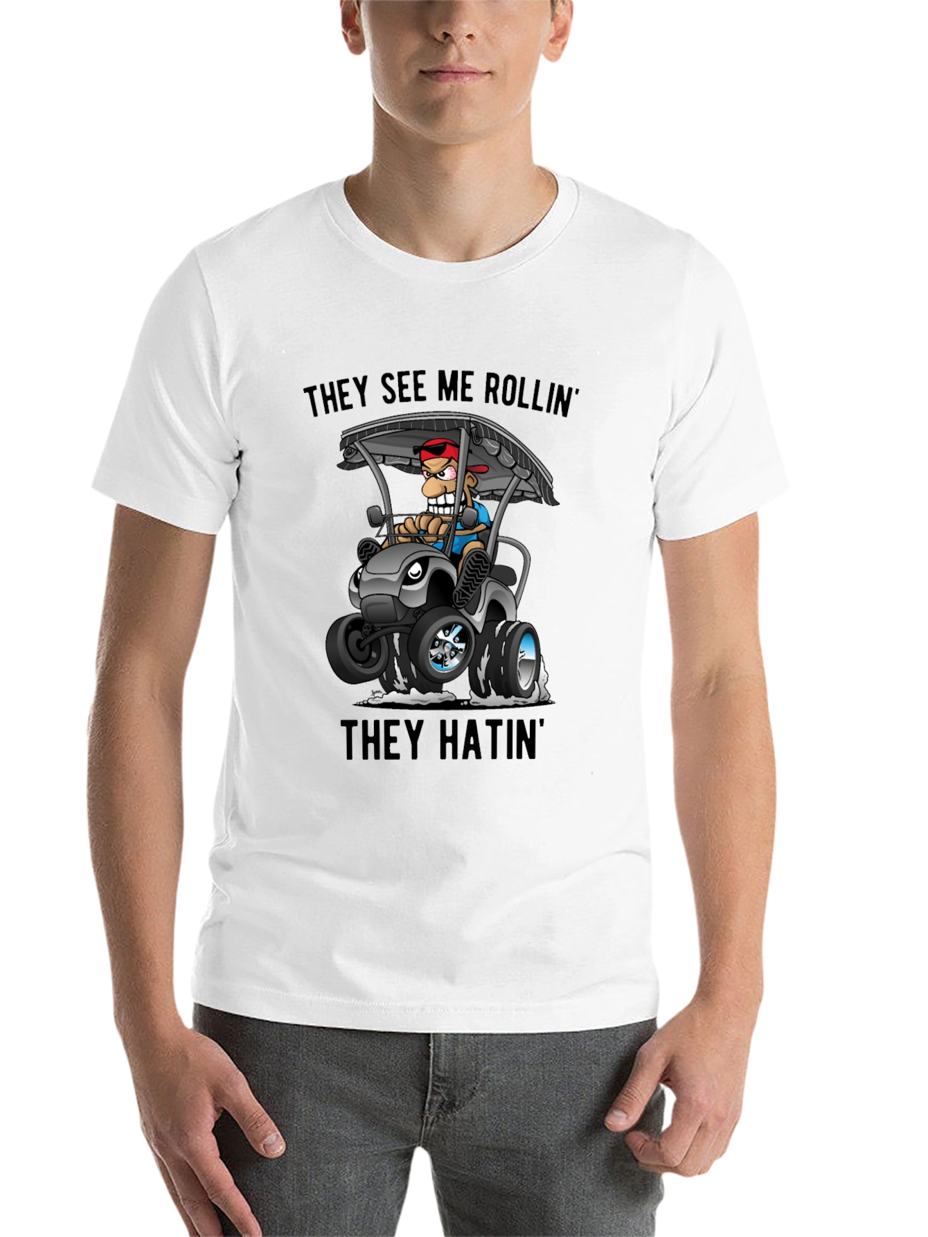 Black Funny Golf Cart T-Shirt: They See Me Rollin' view 14