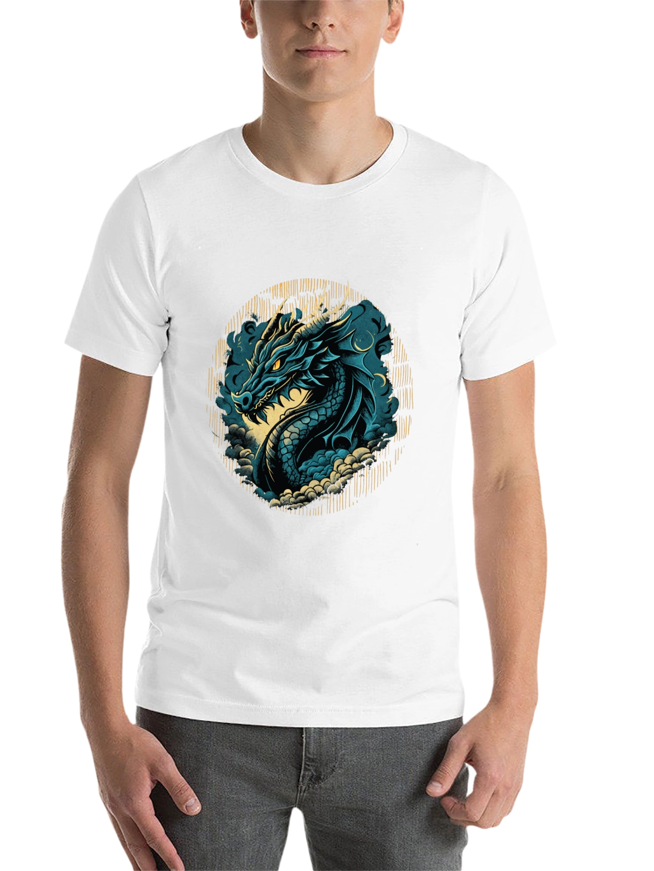 Black Blue Dragon Graphic Tee - Fantasy Style Shirt view 14