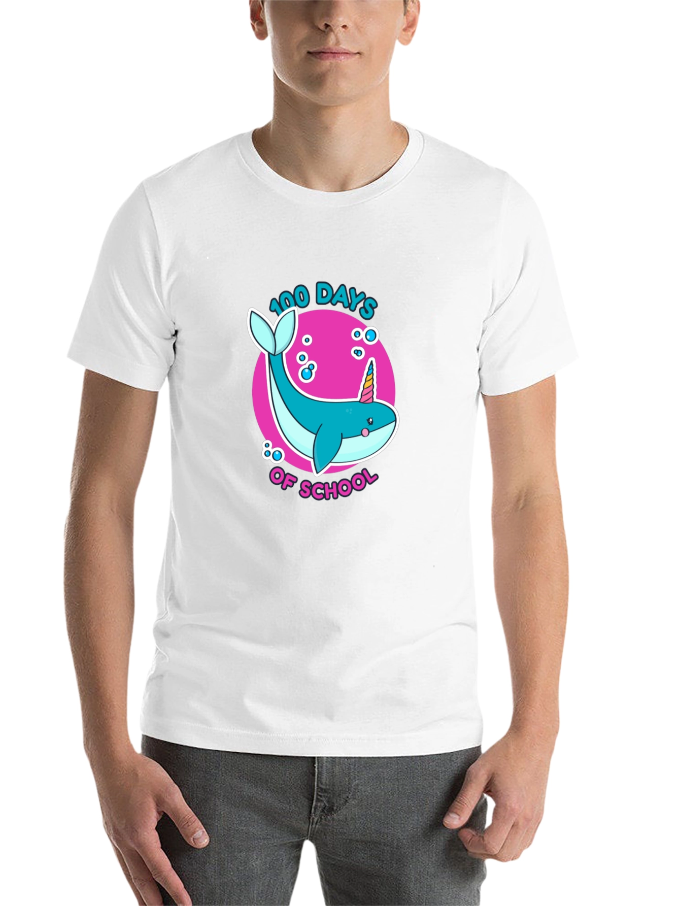 Black 100 Days of School Narwhal Unicorn Kids T-Shirt view 14