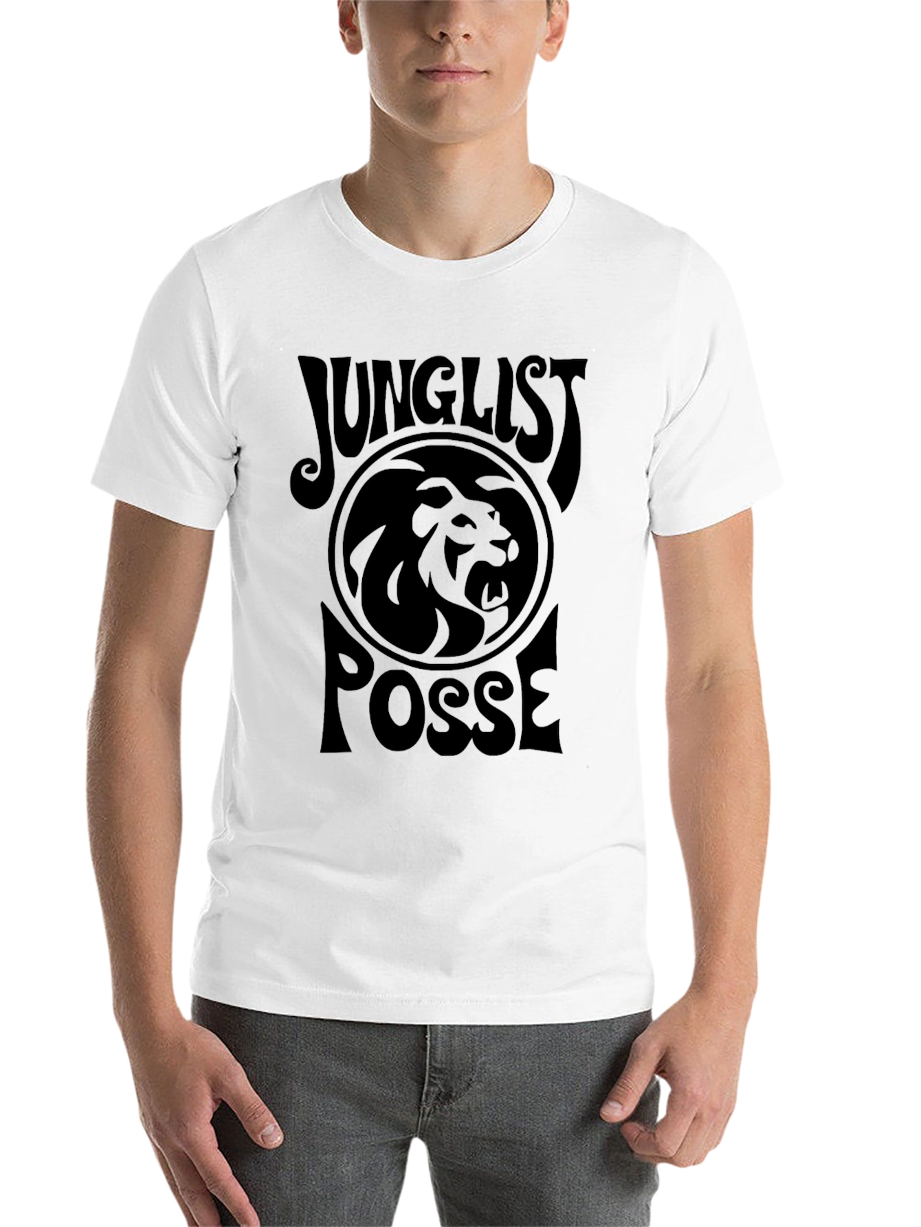 Black Junglist Posse Black T-Shirt with Lion Graphic view 14