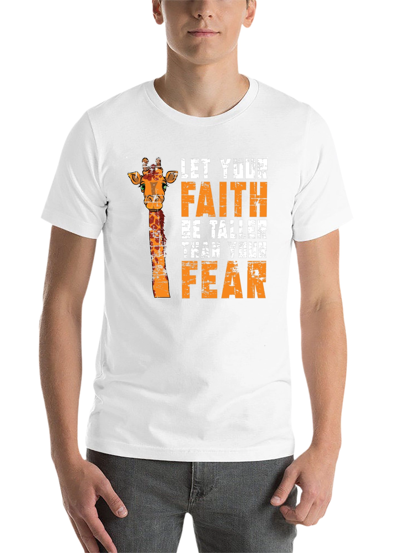 Black Faith Over Fear Giraffe Graphic Tee - Unisex Black T-Shirt view 14