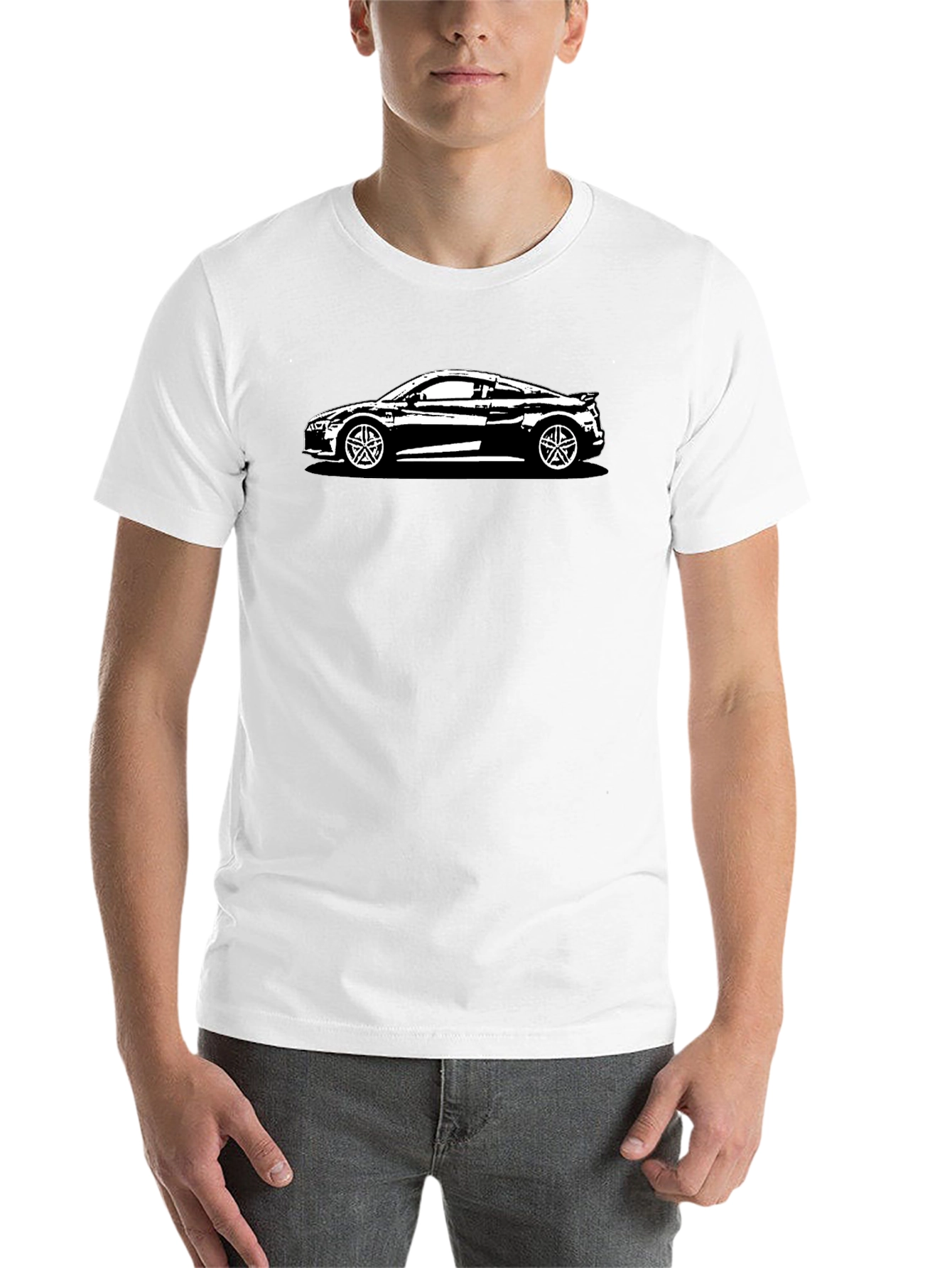 Black R8 Car Graphic Tee - Black Cotton T-Shirt view 14