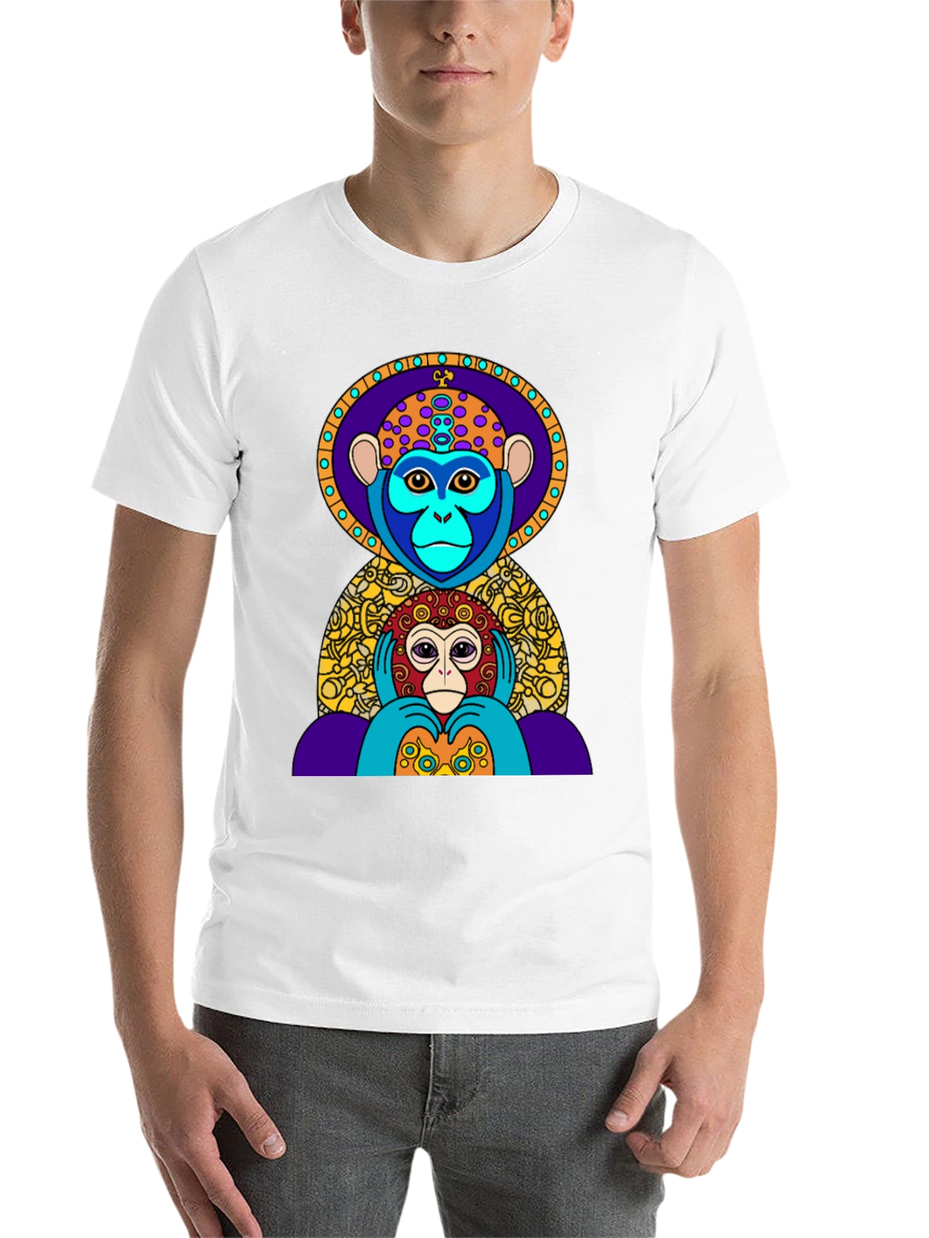 Black Colorful Monkey Graphic Tee - Artistic Design view 14