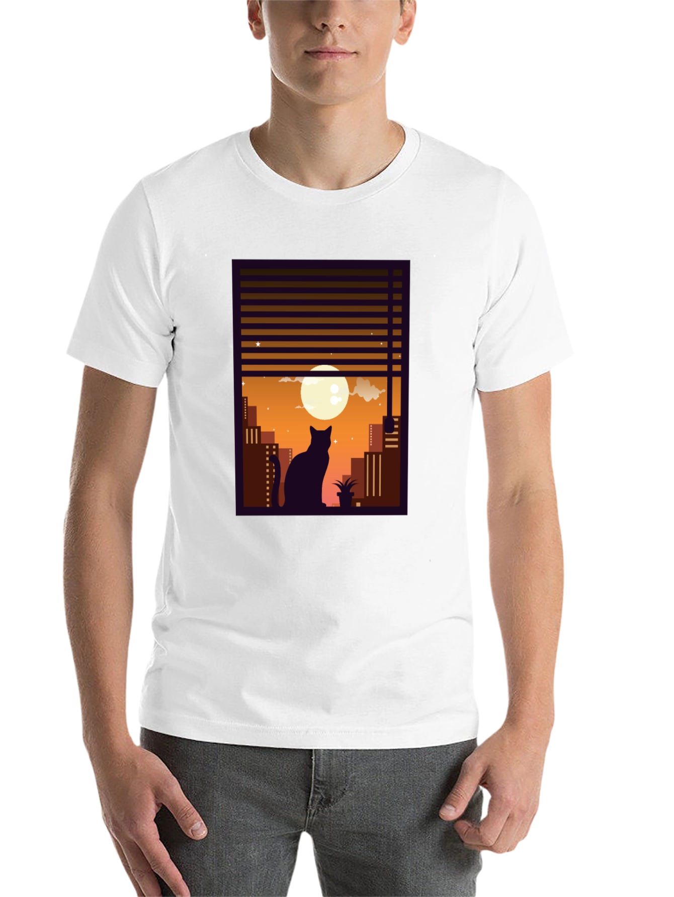 Black Urban Cat Silhouette T-Shirt view 14