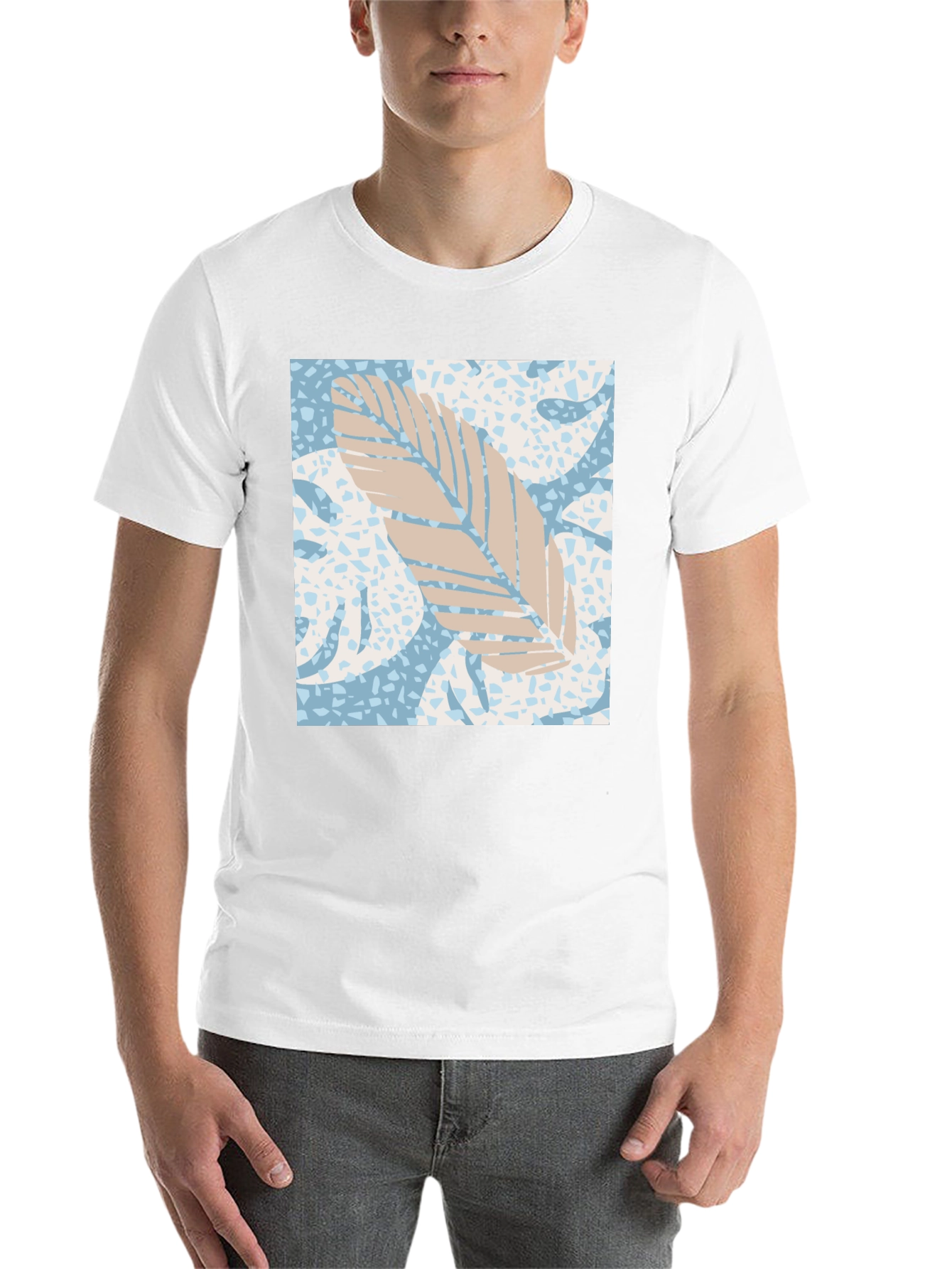 Tropical Leaf Print Black Tee - 14