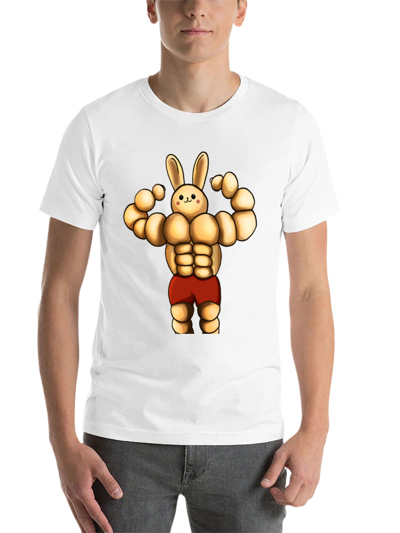 Black Funny Muscle Bunny T-Shirt view 14