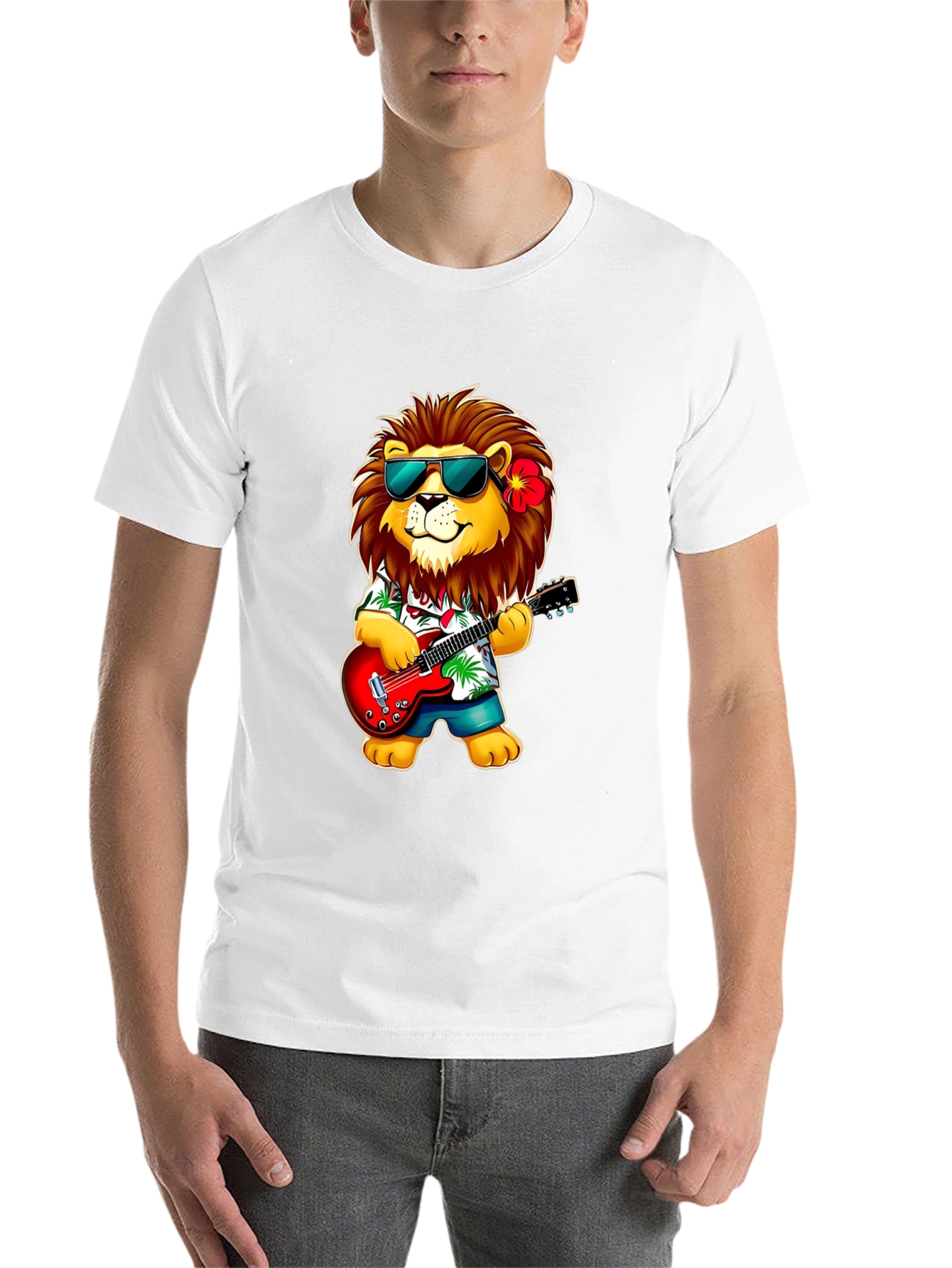 Black Lion Guitarist Graphic Tee - Cool Novelty Shirt view 14