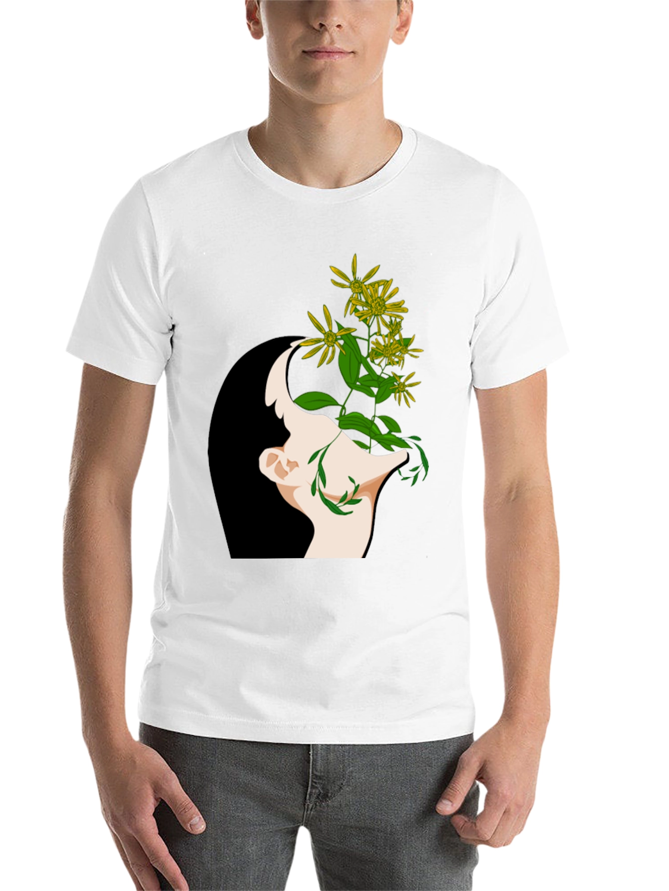 Black Floral Mind Black T-Shirt - Artistic Graphic Tee view 14