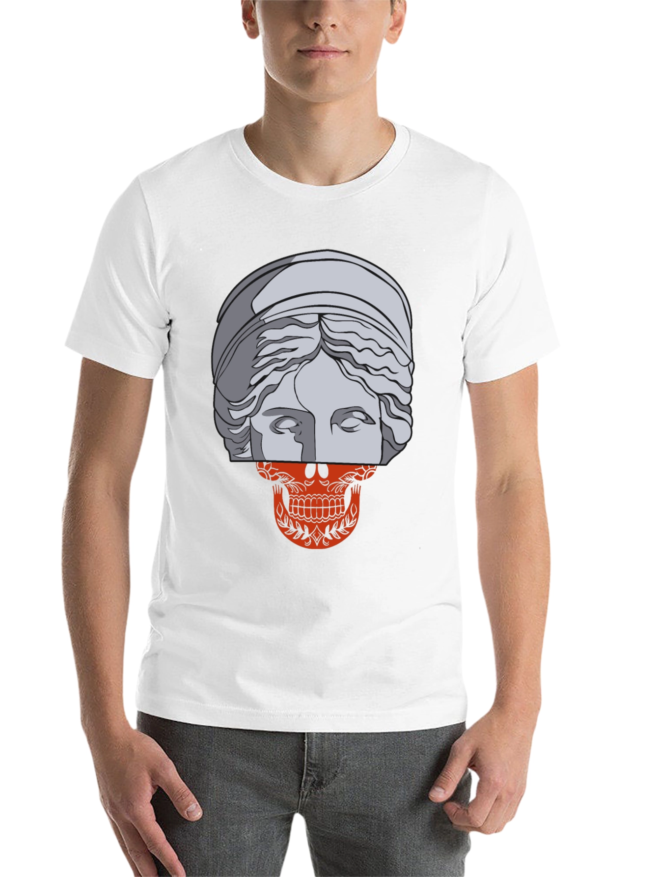 Black Skull Meets Statue Graphic Tee view 14