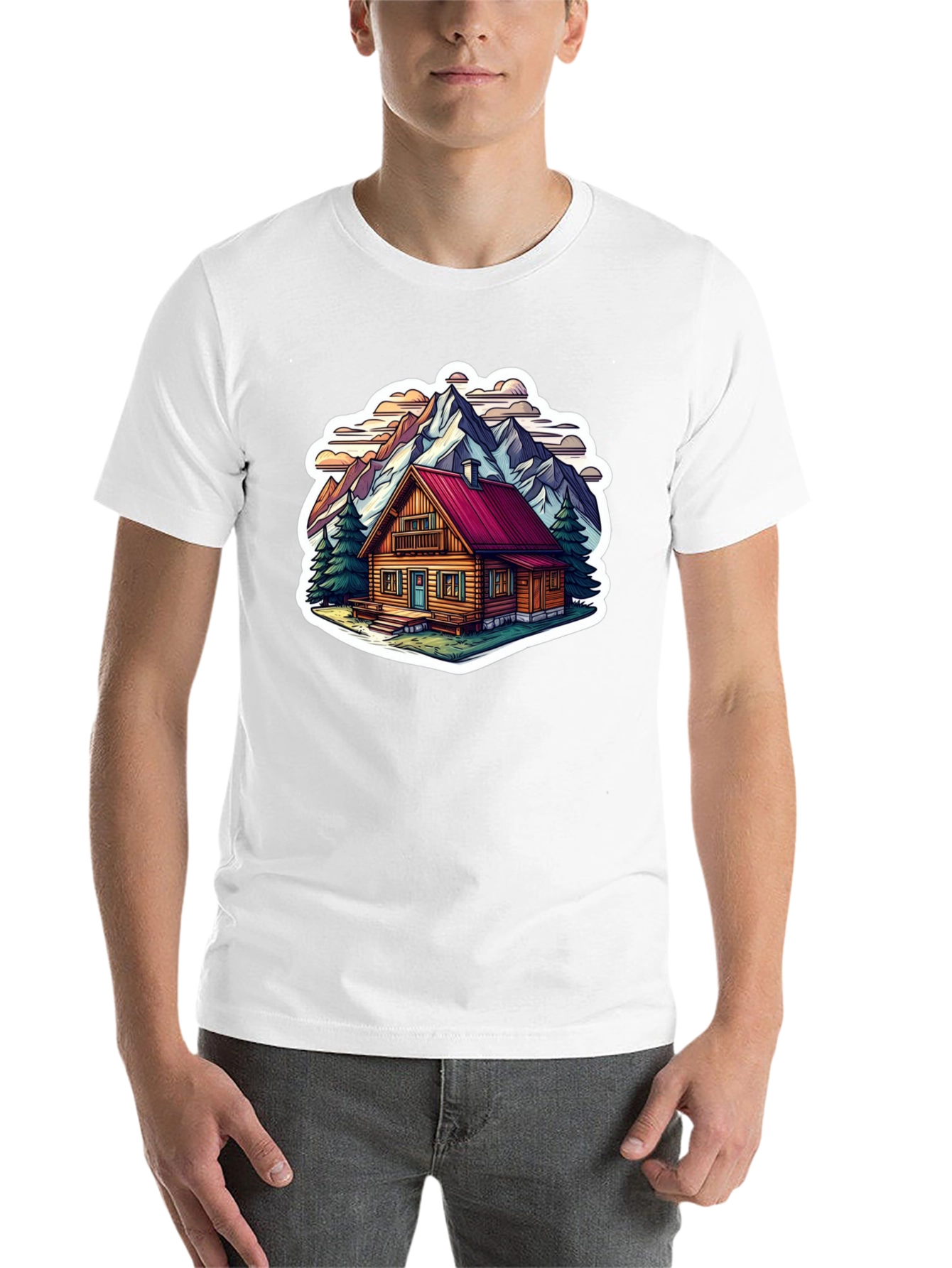 Black Cabin in the Mountains Graphic T-Shirt view 14
