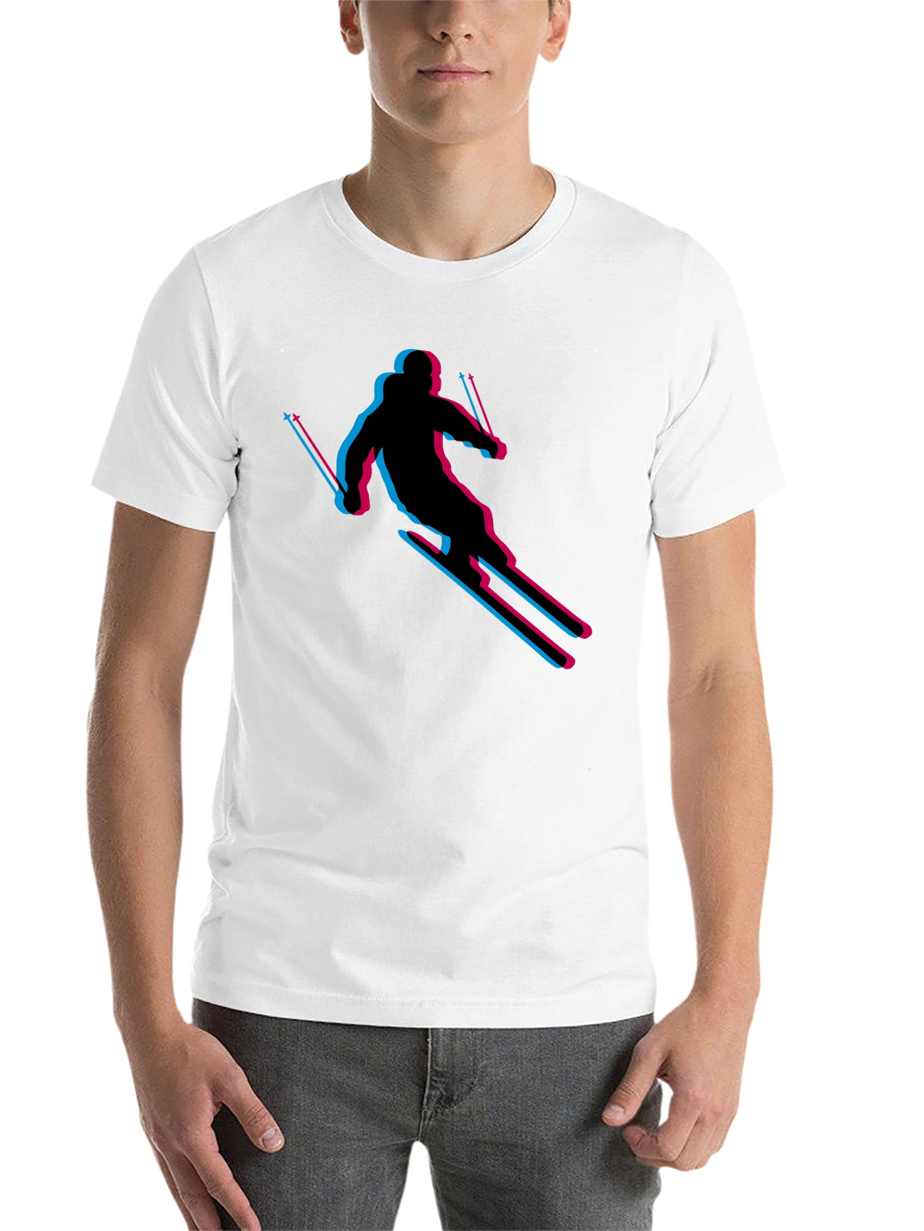 Black Retro Skiing T-Shirt - Black Cotton Blend view 14