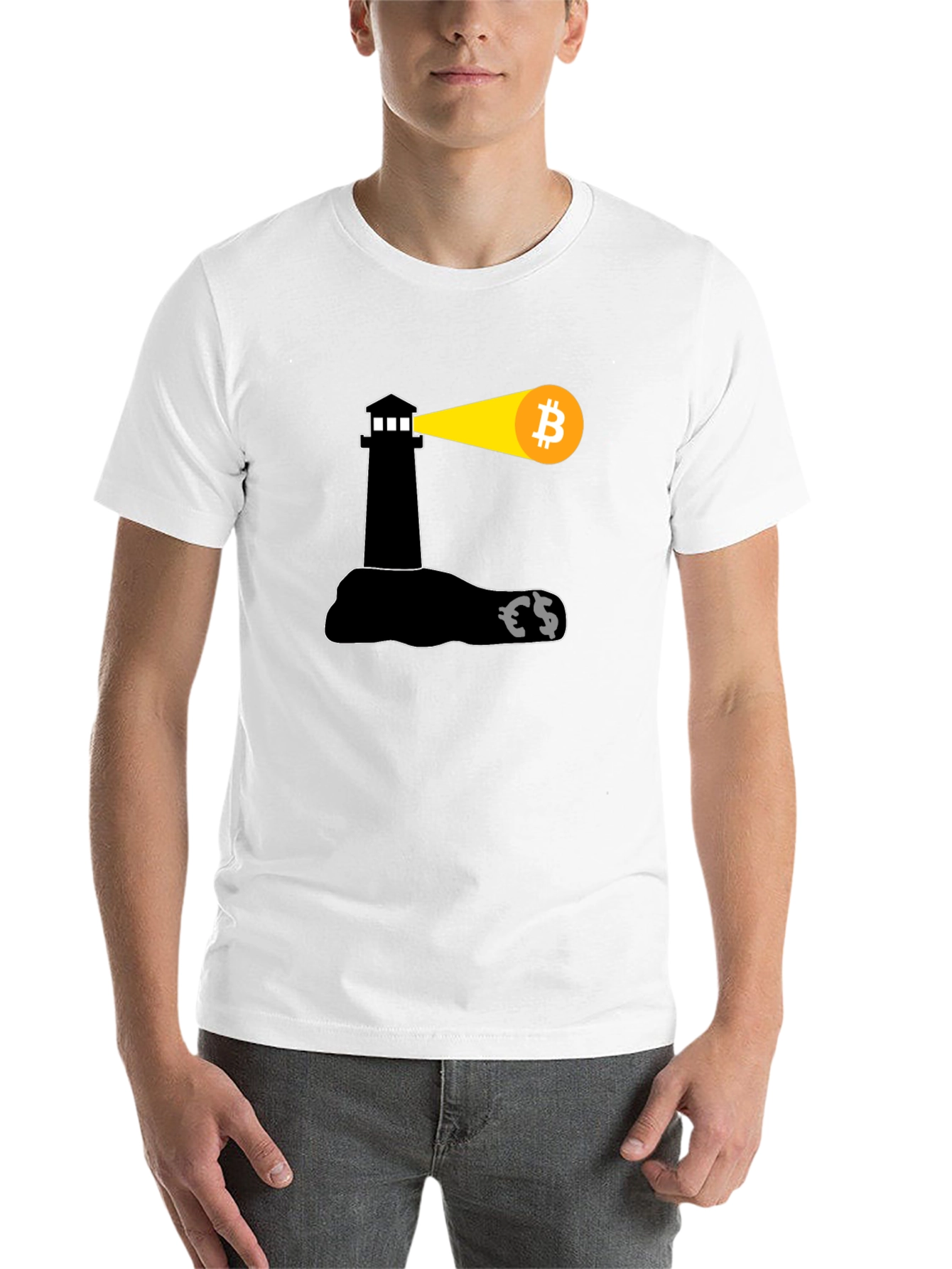 Black Bitcoin Lighthouse Black T-Shirt view 14