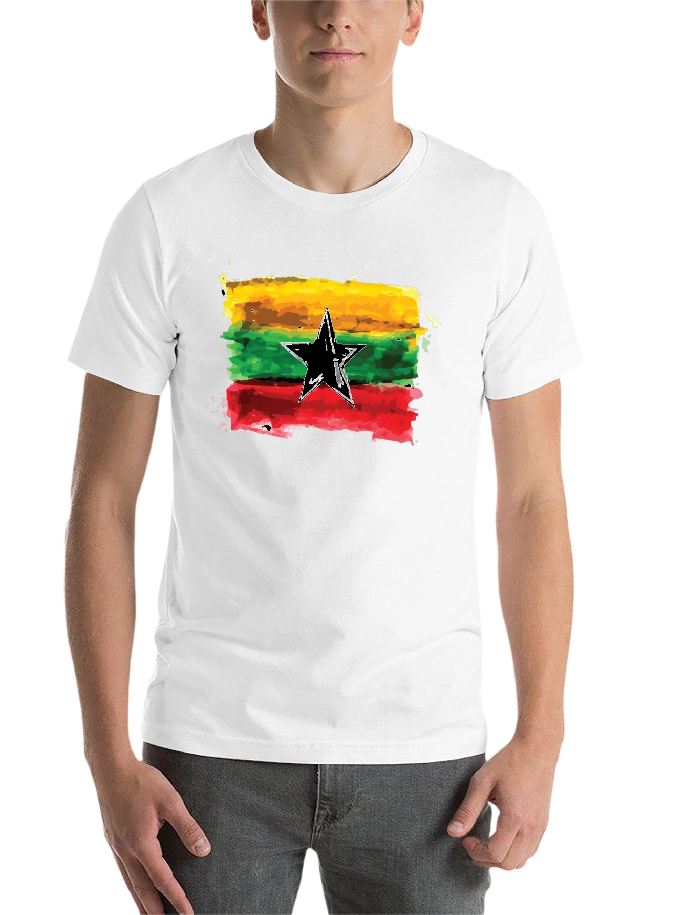 Black Ghana Flag Watercolor Graphic Tee view 14