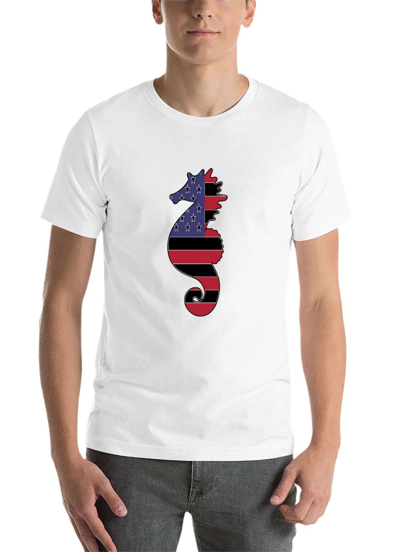 Black American Flag Seahorse Graphic Tee view 14