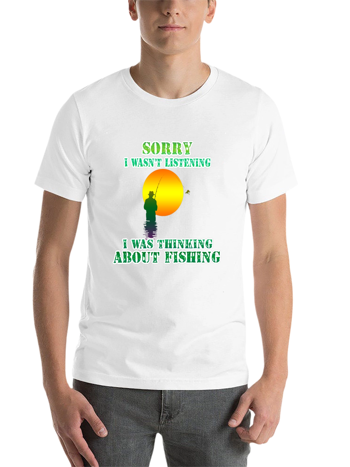 Black Fishing T-Shirt: Sorry, Thinking About Fishing view 14