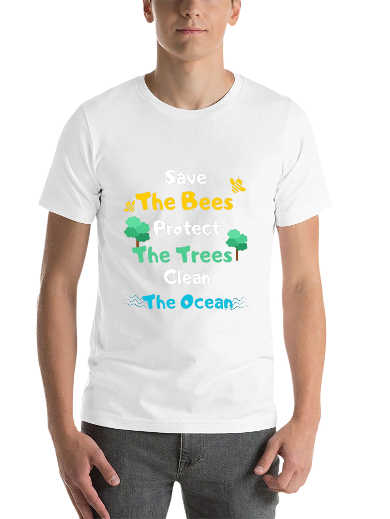 Black Save the Bees, Trees, Ocean T-Shirt view 14