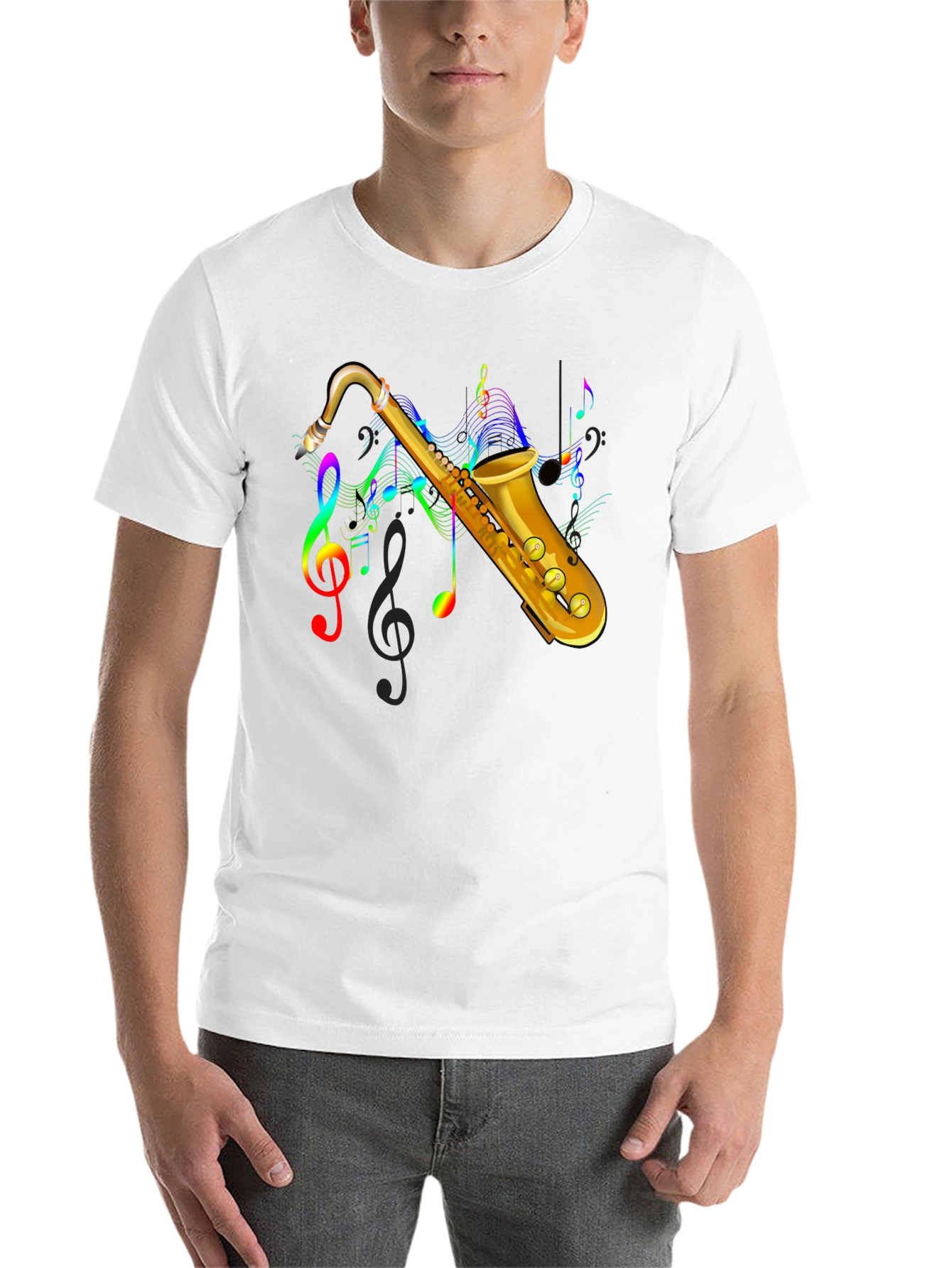 Black Saxophone Music Note Graphic Tee - Black view 14