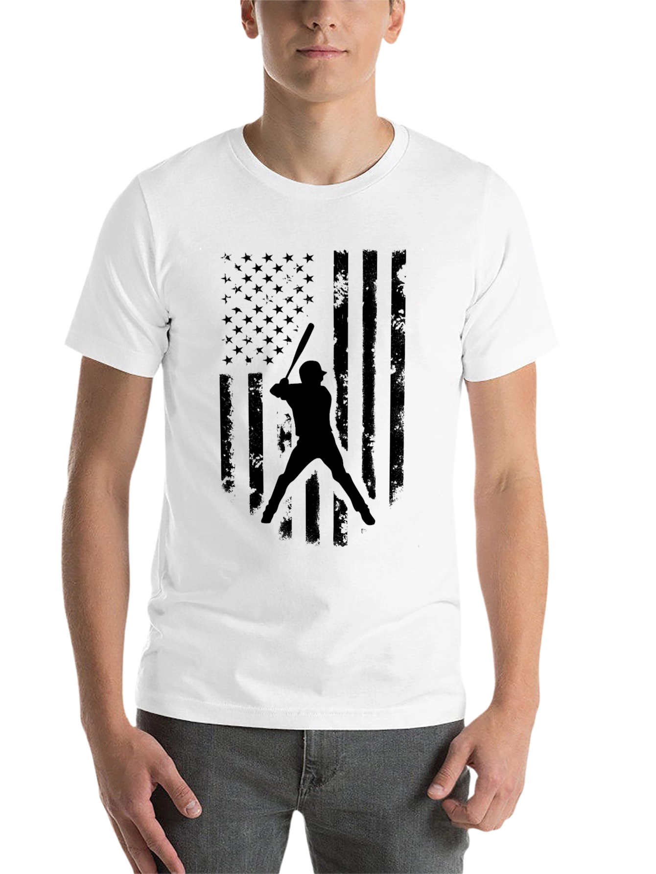 Black American Flag Baseball Graphic T-Shirt view 14