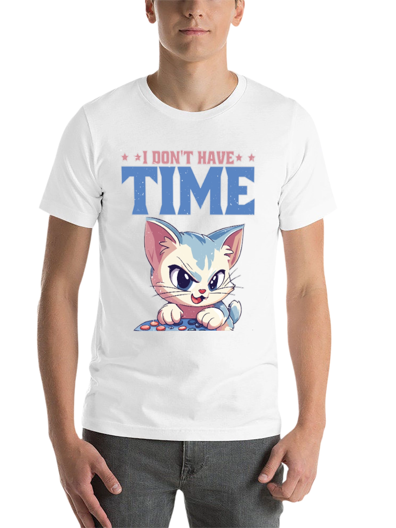 Black I Don't Have Time Cat Gamer Black T-Shirt view 14