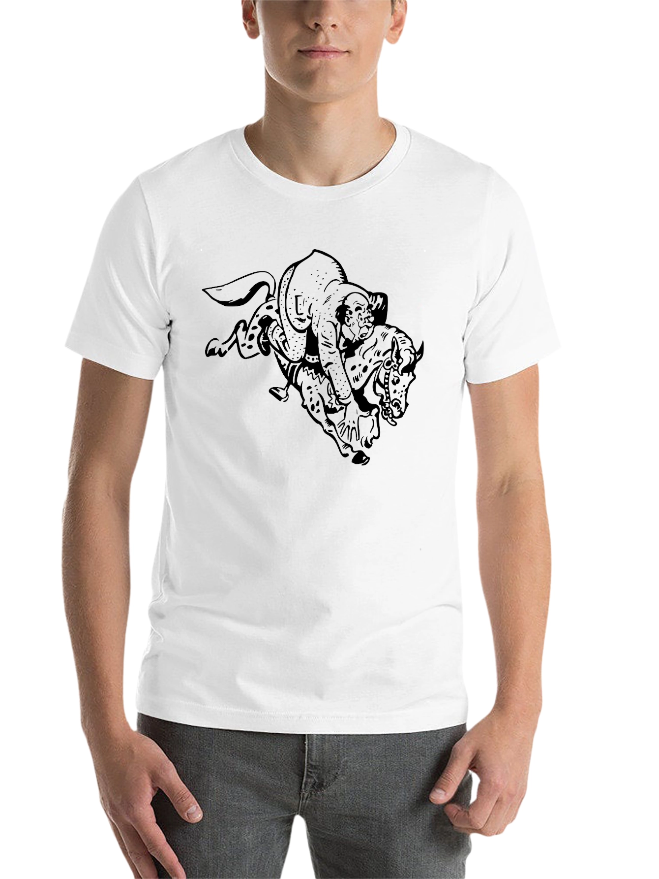 Black Black Graphic Tee - Man Riding Animal Design view 14