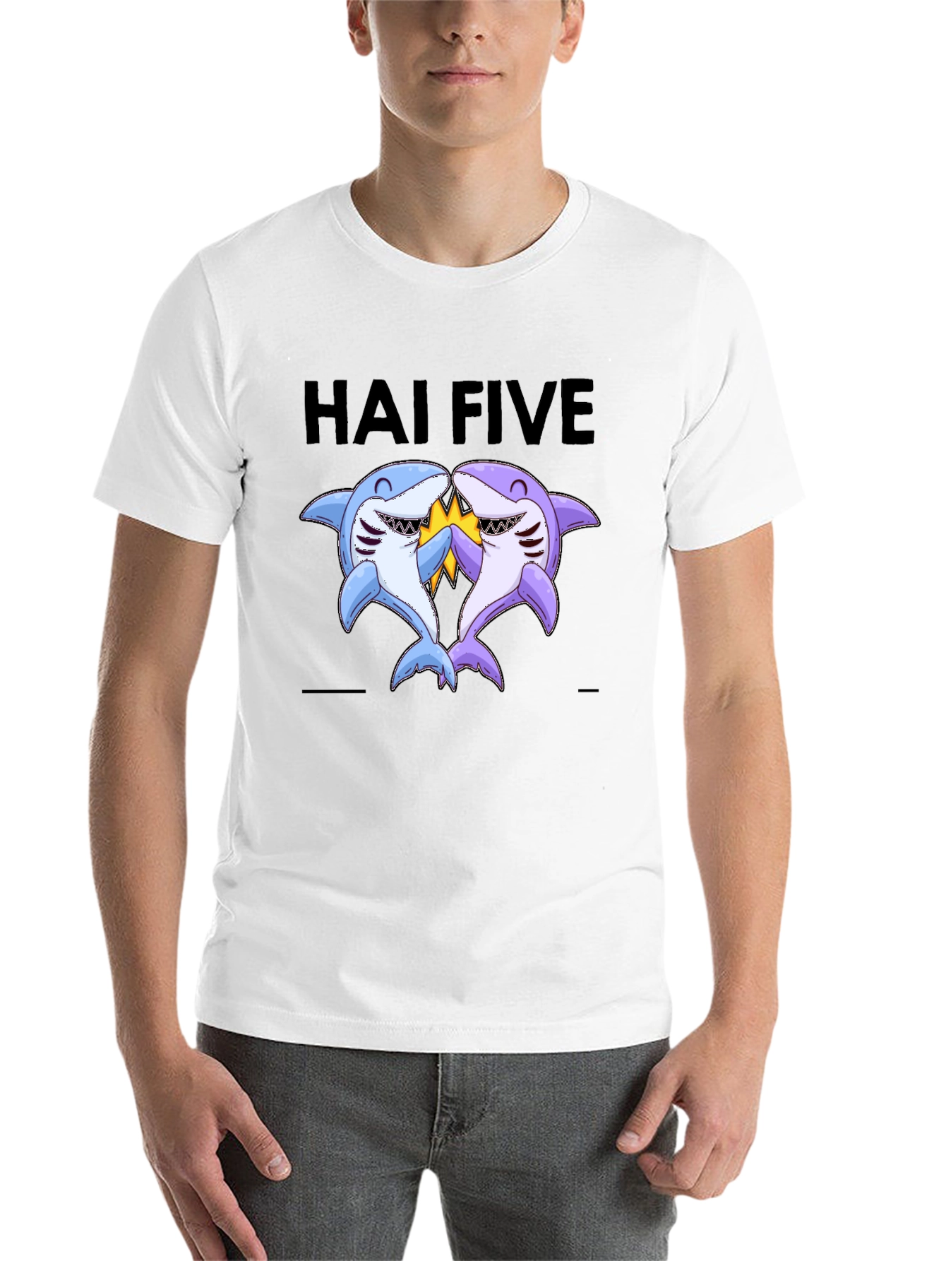 Black Hai Five T-Shirt - Funny Shark High Five Tee view 14