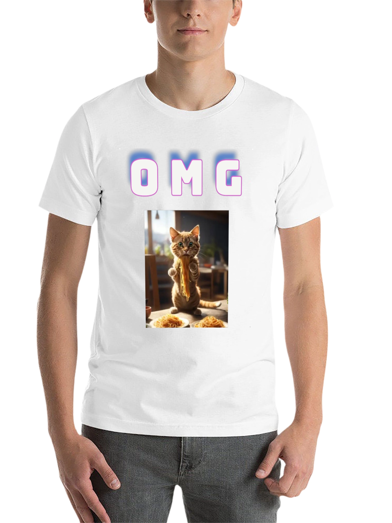 Black OMG Cat Eating Spaghetti Graphic T-Shirt view 14