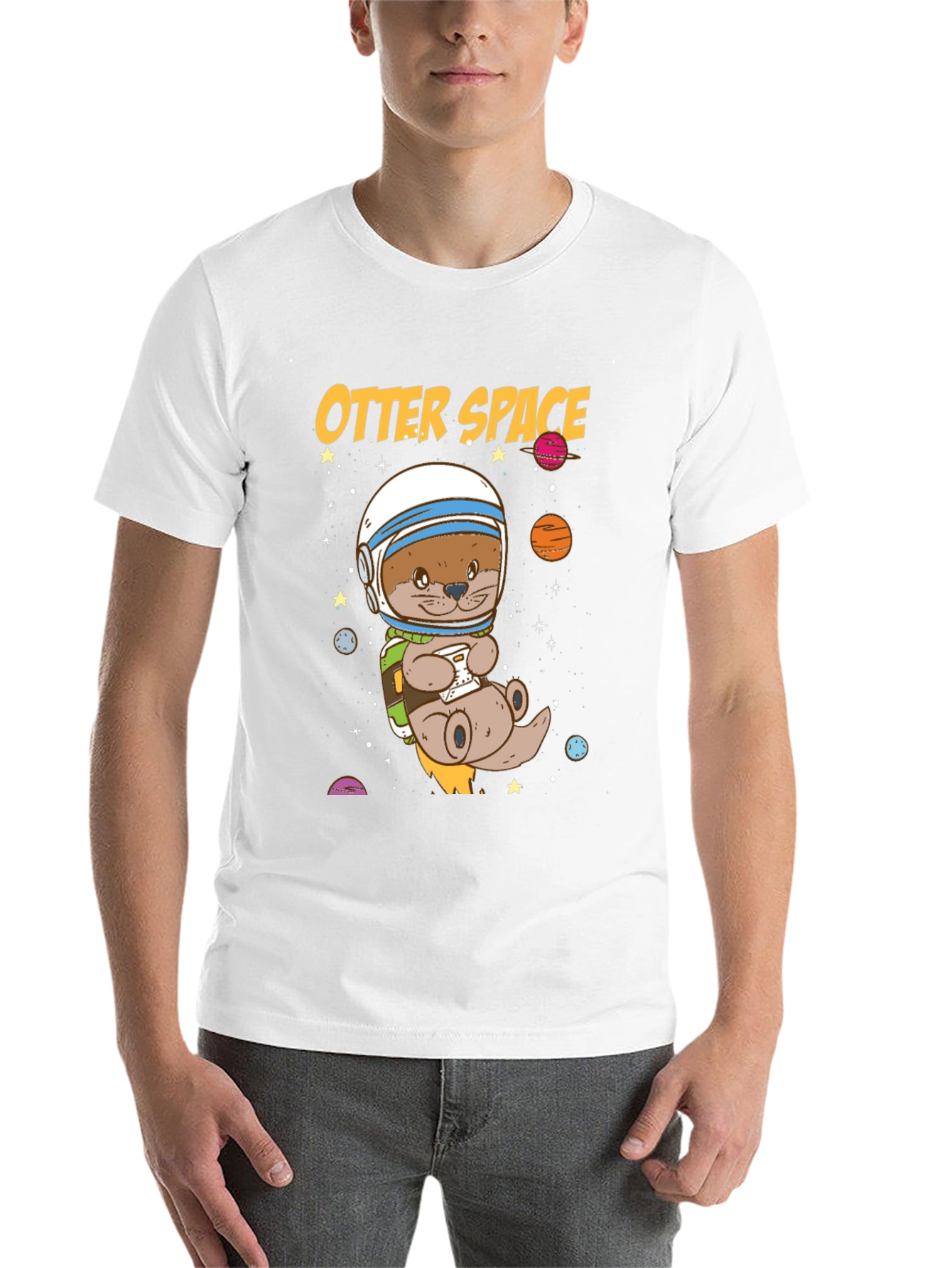 Black Otter Space Graphic T-Shirt - Astronaut Animal Tee view 14