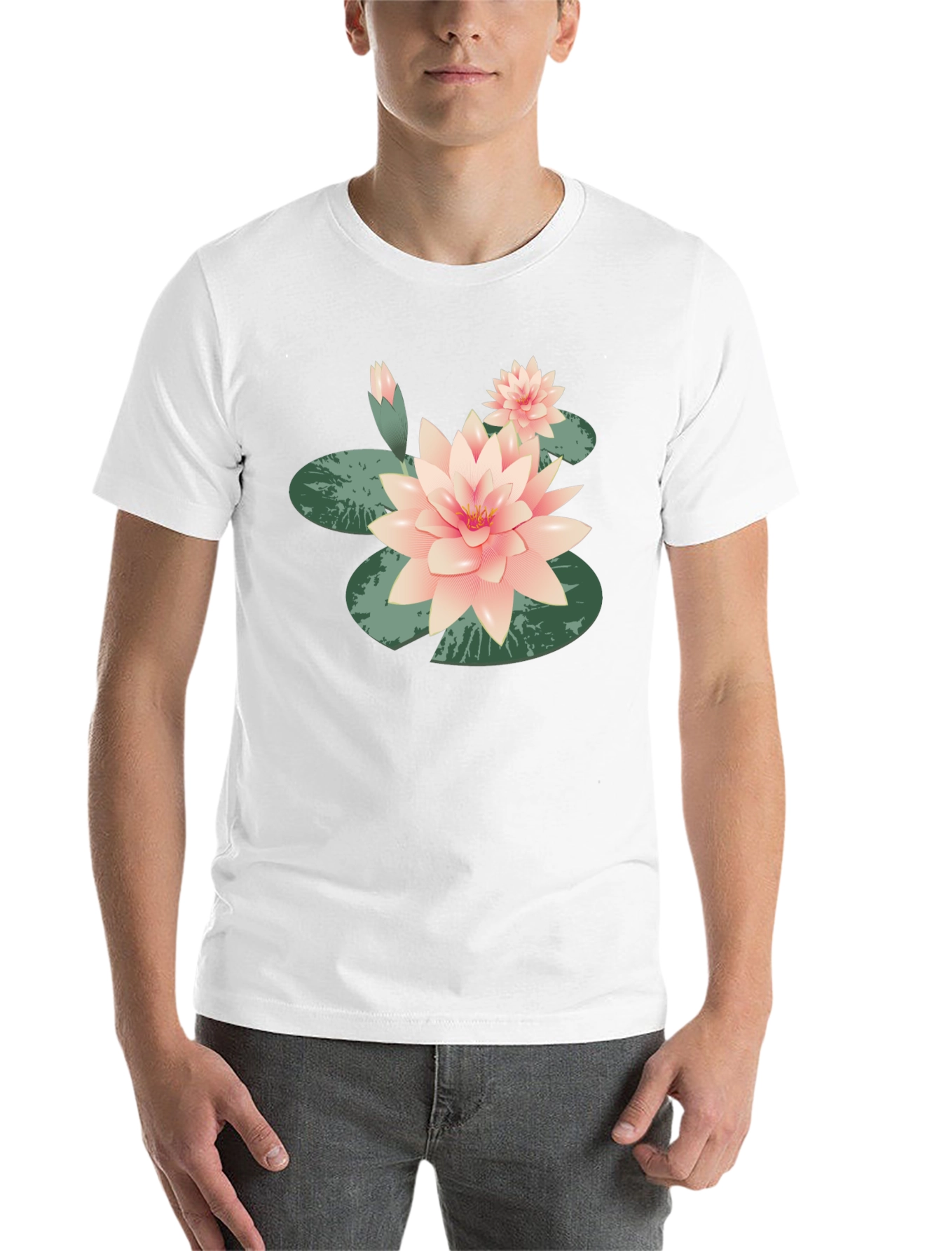 Black Lotus Flower Graphic Tee - Black Cotton Casual view 14