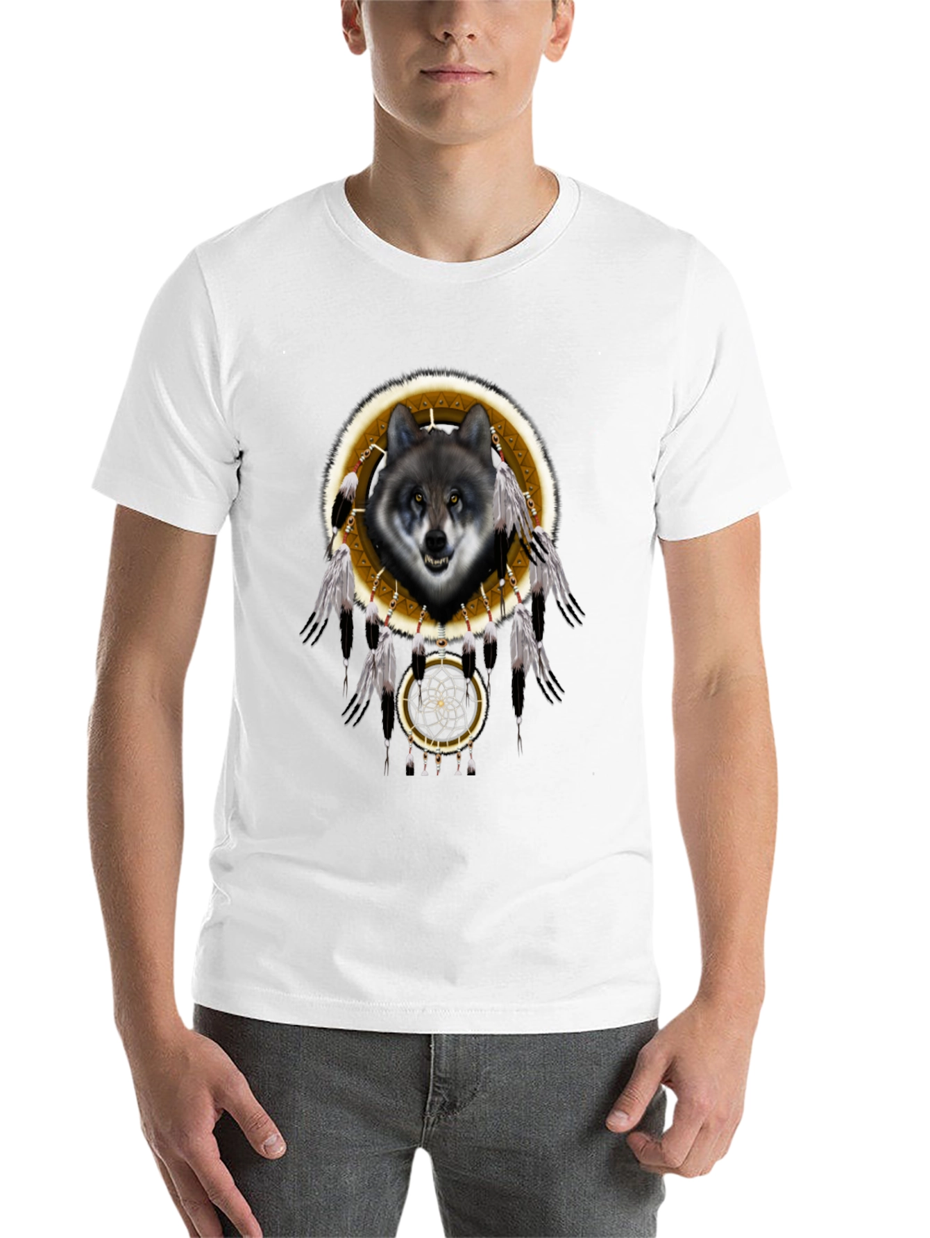 Black Wolf Dreamcatcher Graphic T-Shirt - Native American Inspired view 14