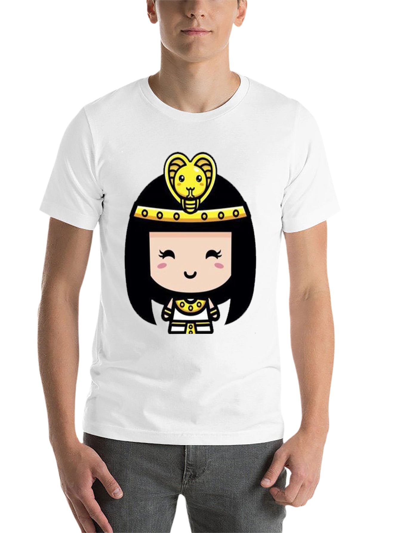 Black Egyptian Queen Cartoon Graphic Tee - Black Cotton T-Shirt view 14