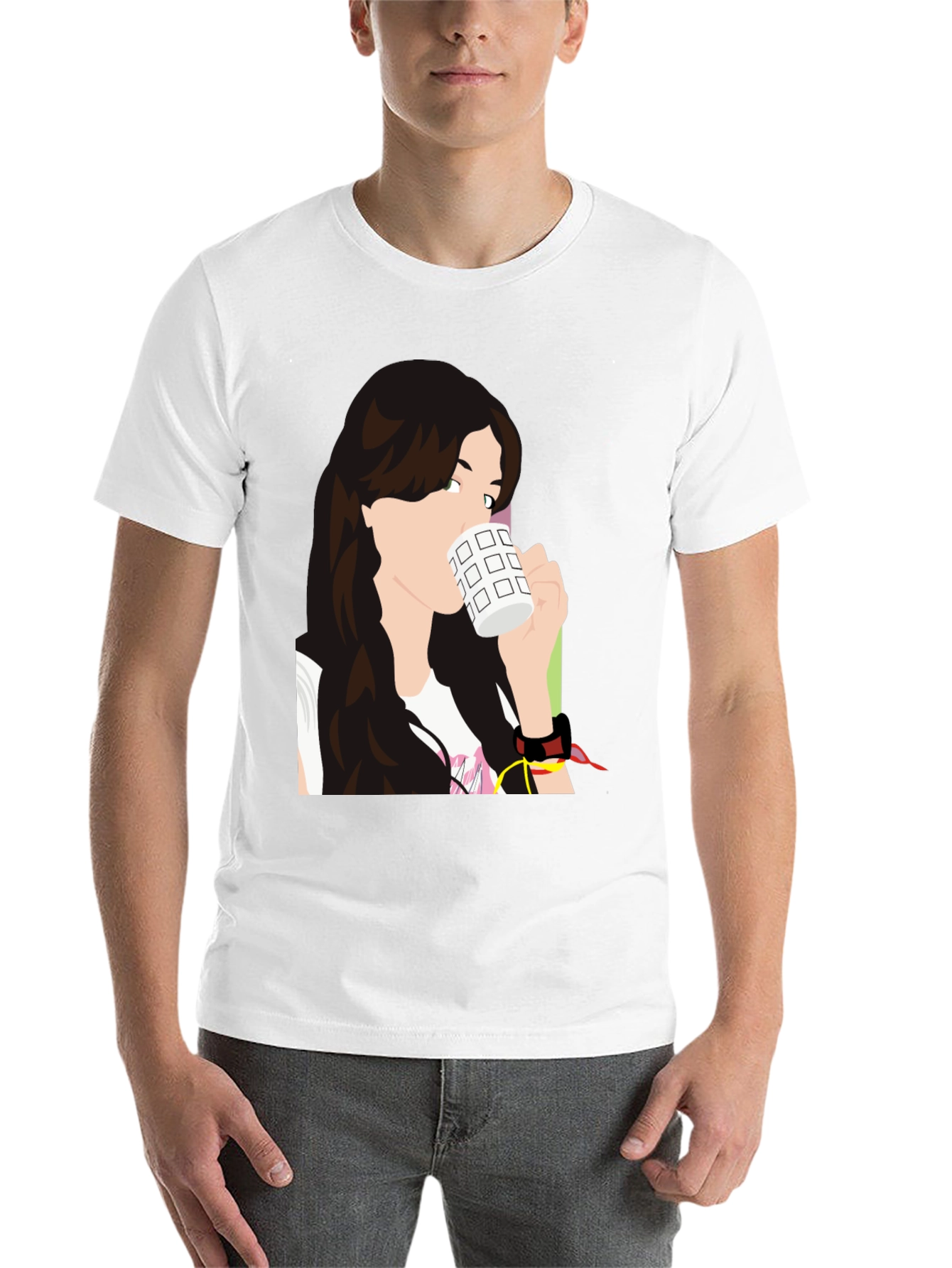 Black Stylish Woman Drinking Coffee Graphic T-Shirt view 14